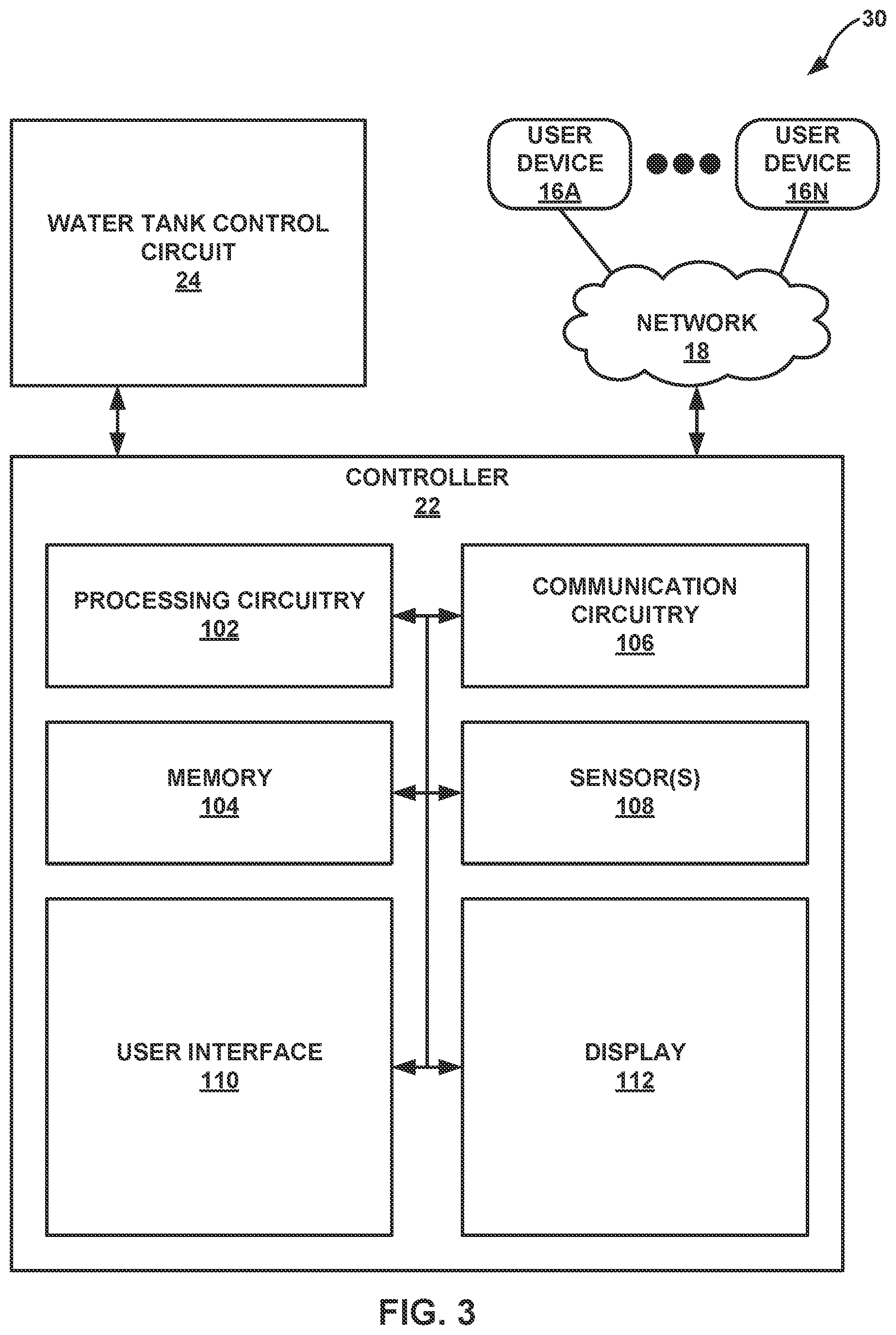 Patent US11774141 Figure 3 – Water heating system for controlling an ability to set a parameter of a controller