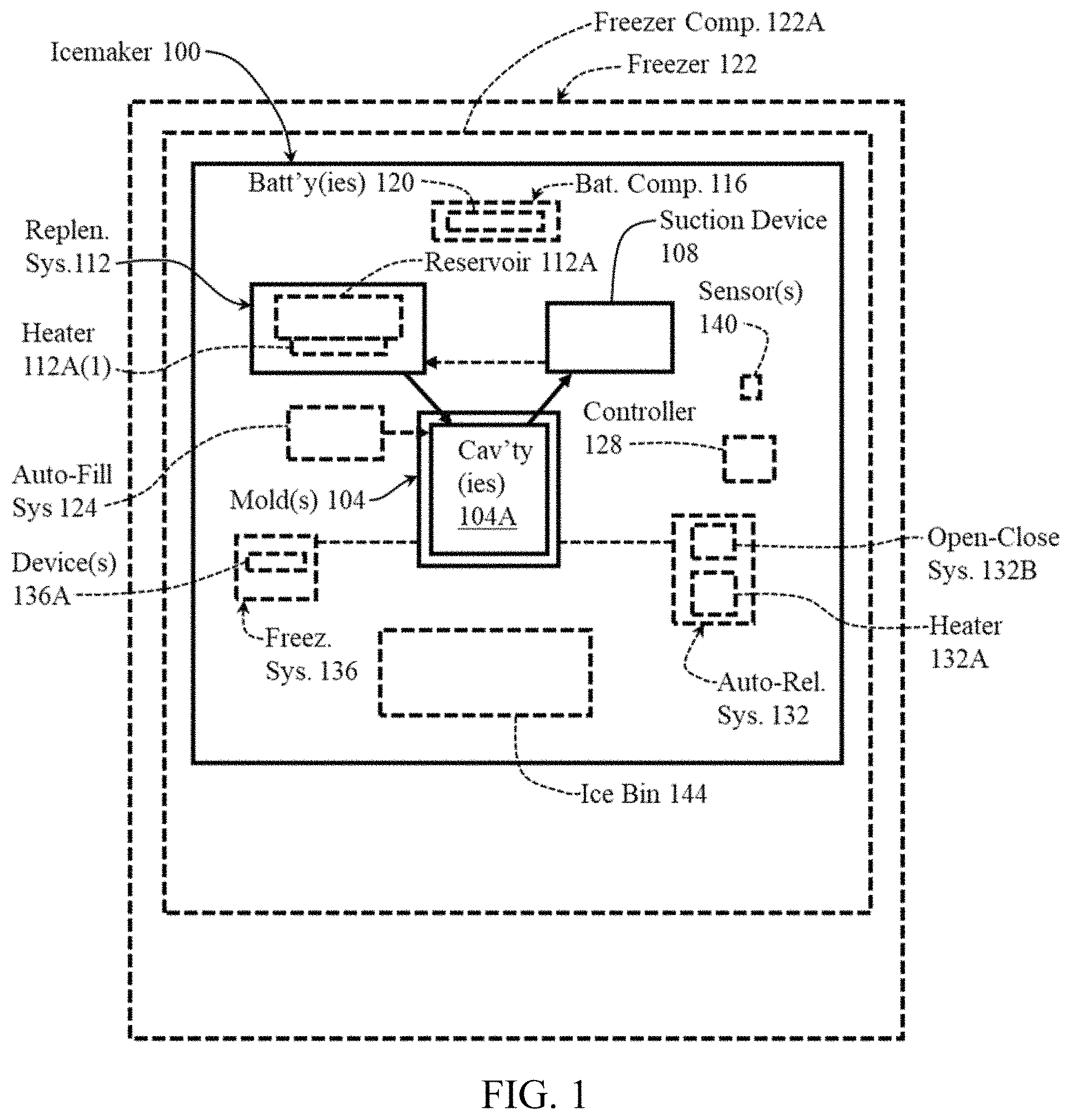 Patent US11774156 Figure 1 – Methods of producing clear ice shapes using suction, and apparatuses for performing same
