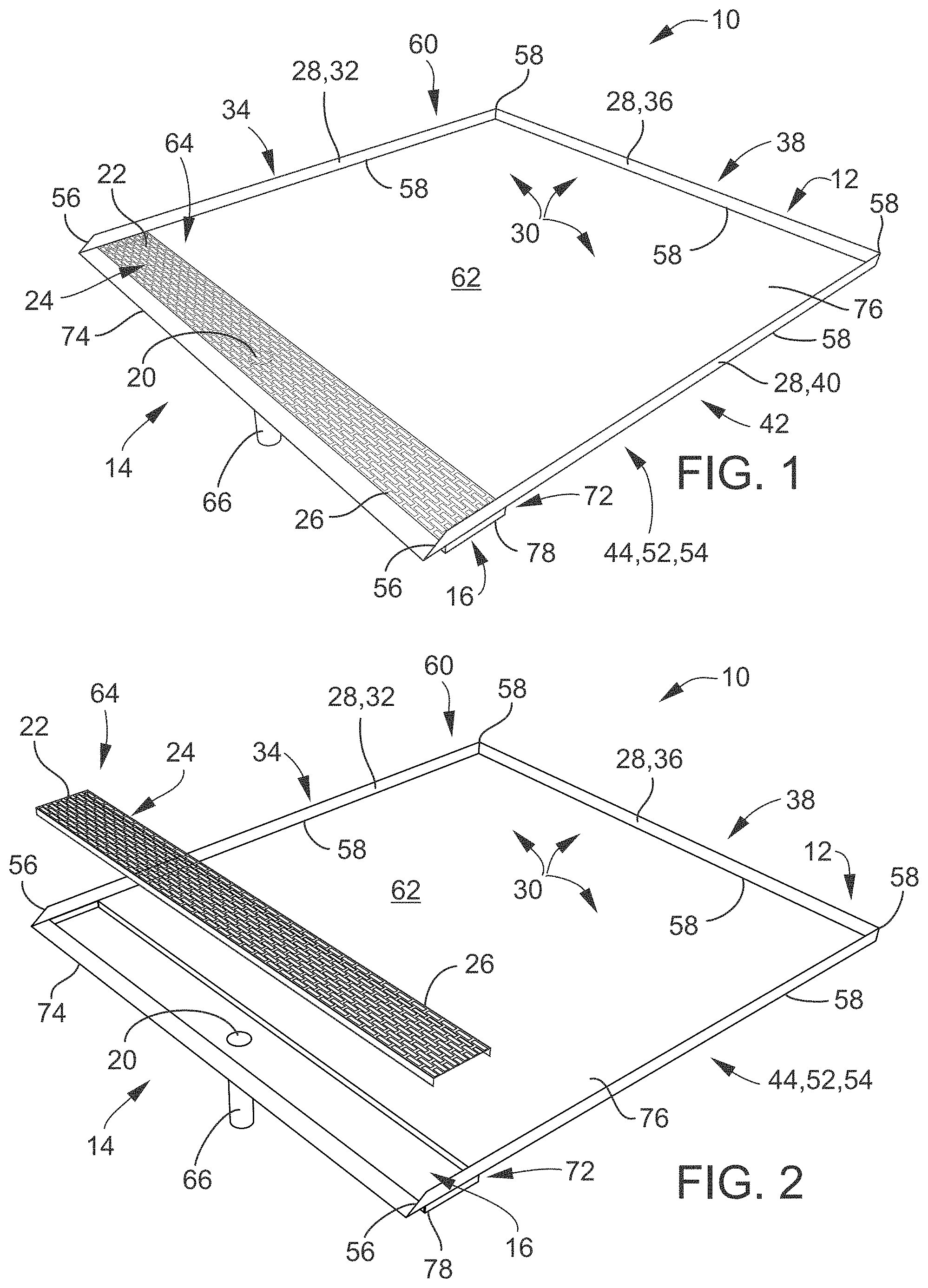 Patent US11774162 Figure 1 – Drain pan utilizing open front and trench