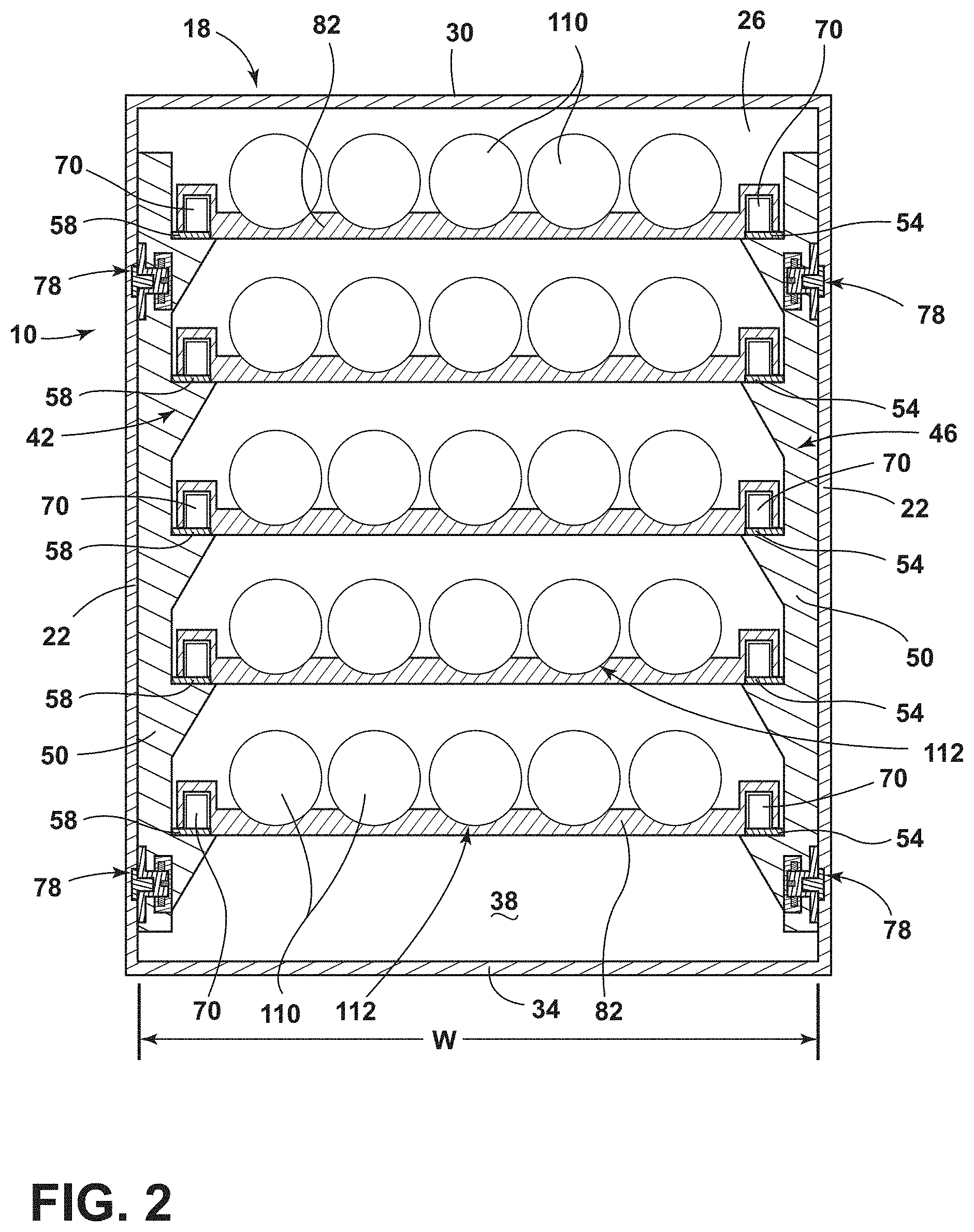 Patent US11774171 Figure 2 – Side wall attachment system for extractable wine shelves