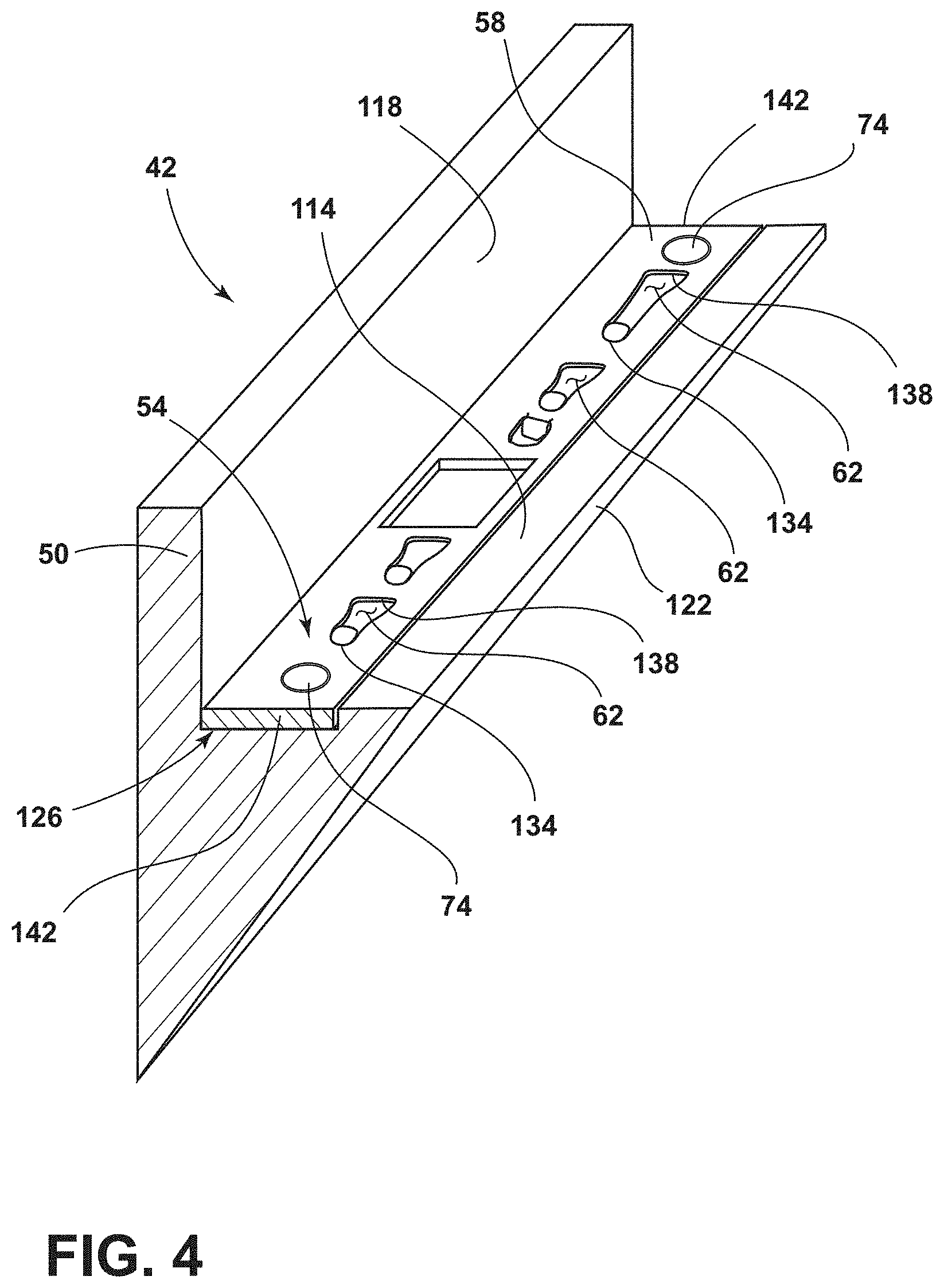 Patent US11774171 Figure 4 – Side wall attachment system for extractable wine shelves