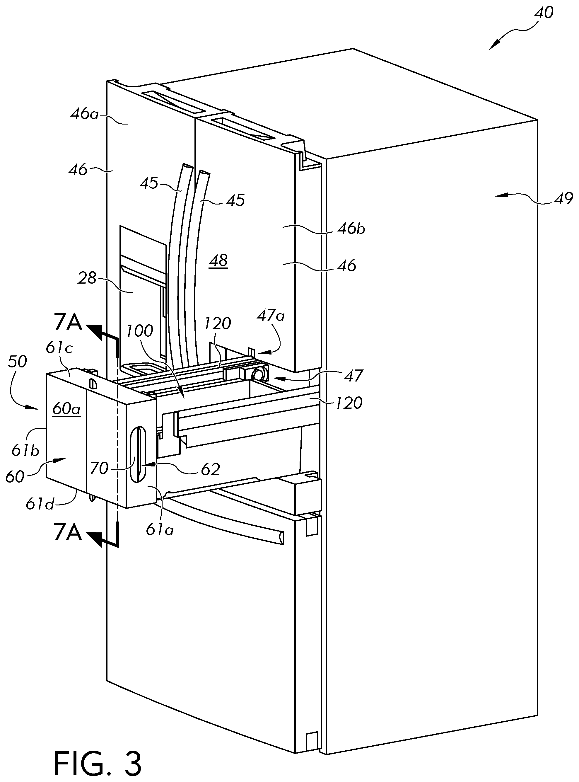 Patent US11774172 Figure 3 – Drawer in a refrigerator door