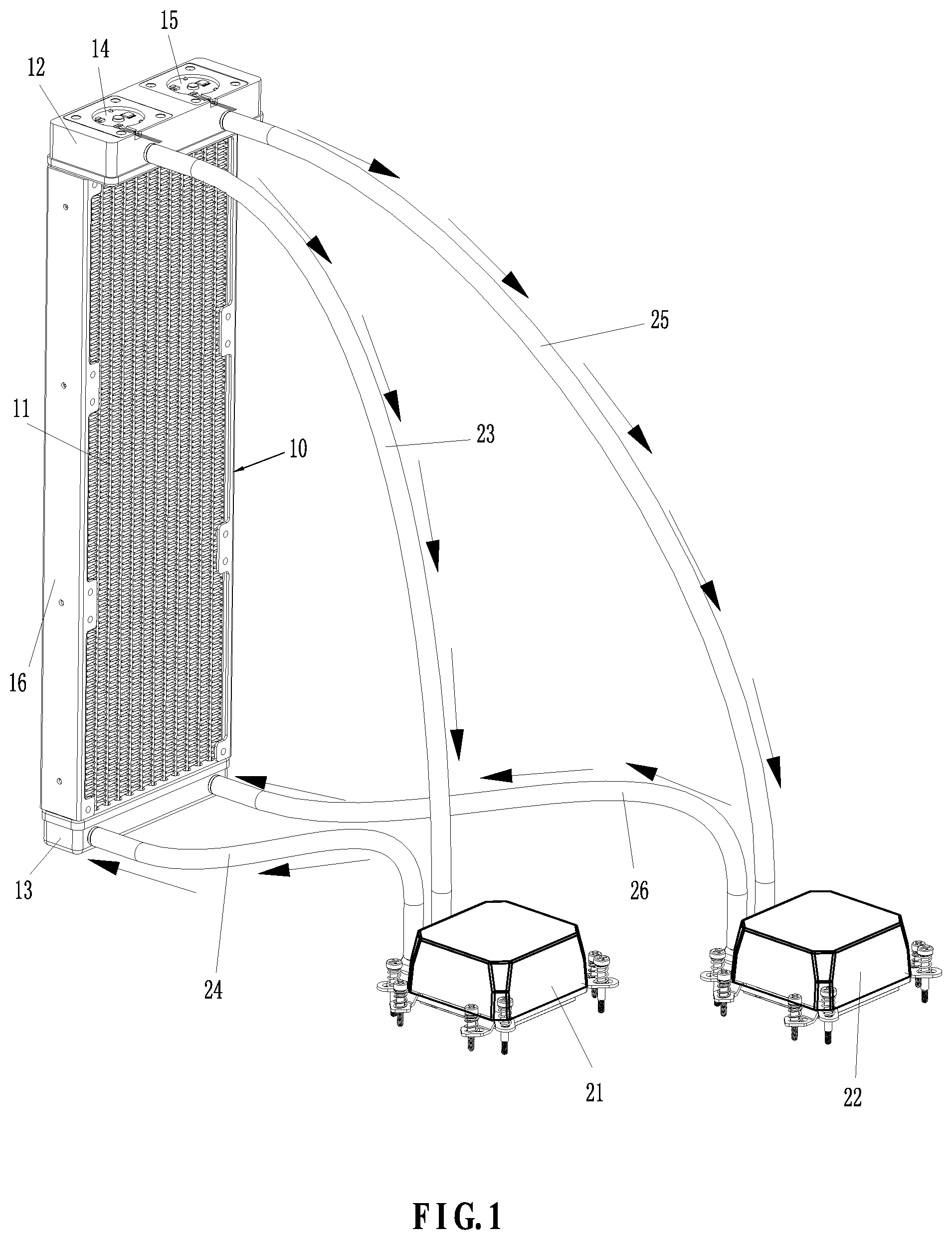 Patent US11774177 Figure 1 – Water-cooling heat dissipation device
