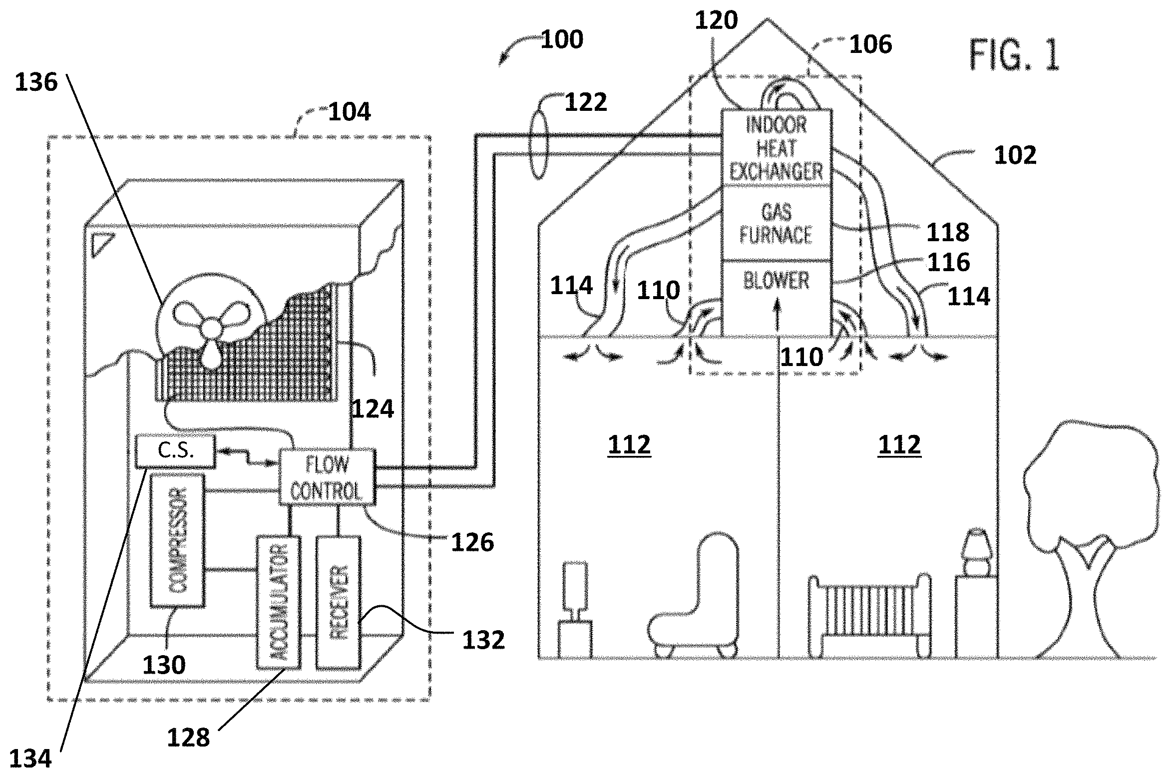 Patent US11774178 Figure 1 – Heat exchanger for a heating, ventilation, and air-conditioning system