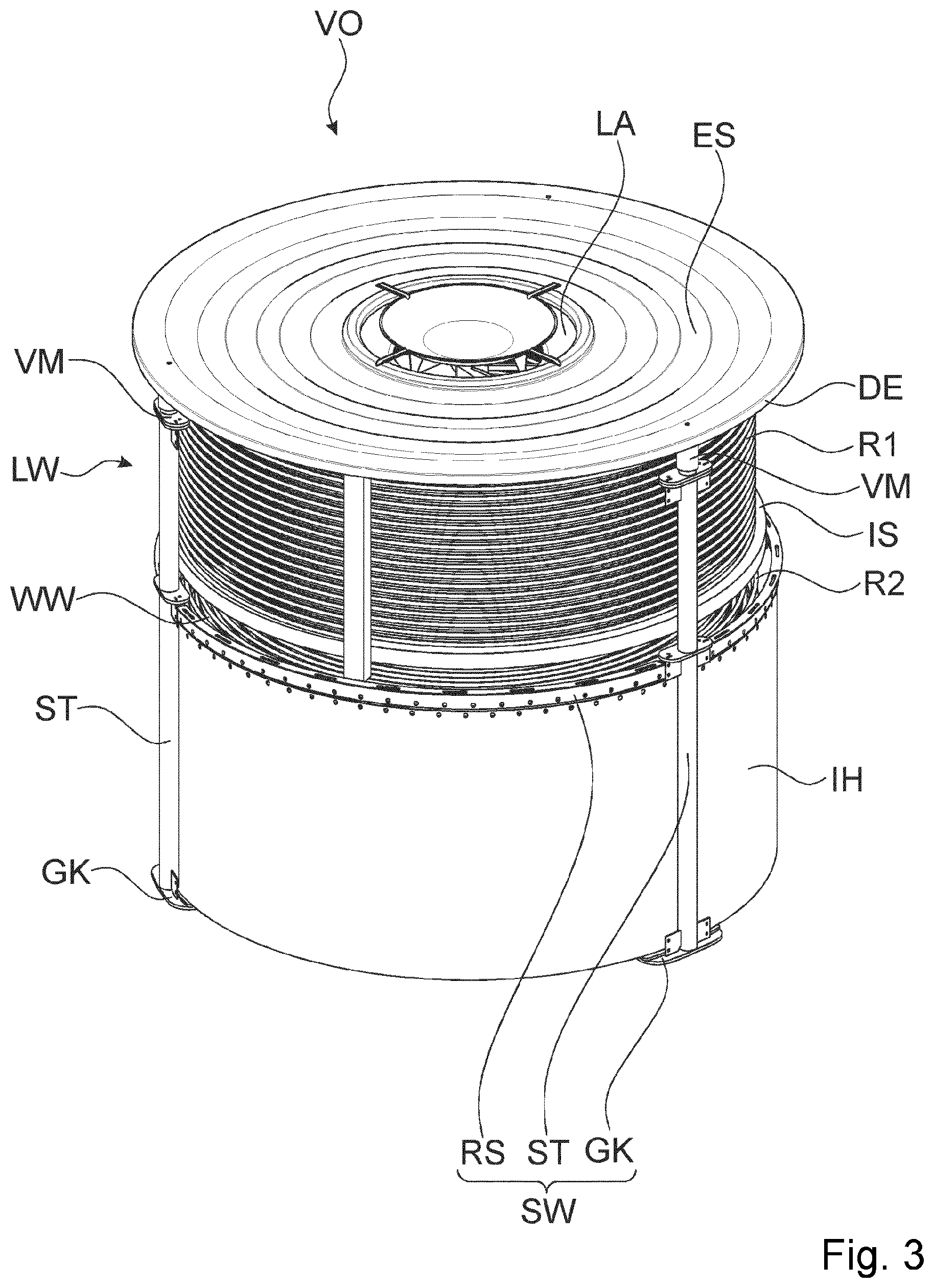 Patent US11774185 Figure 4 – Device for energy transfer and for energy storage in a liquid reservoir