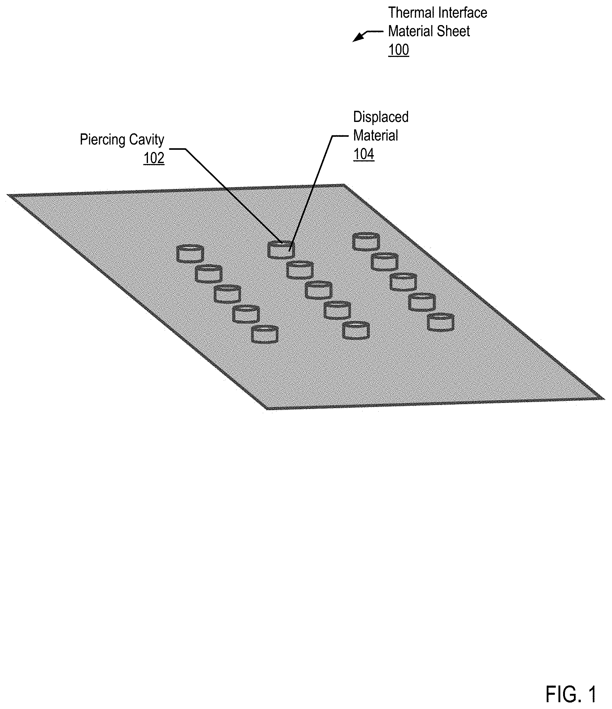 Patent US11774190 Figure 1 – Pierced thermal interface constructions