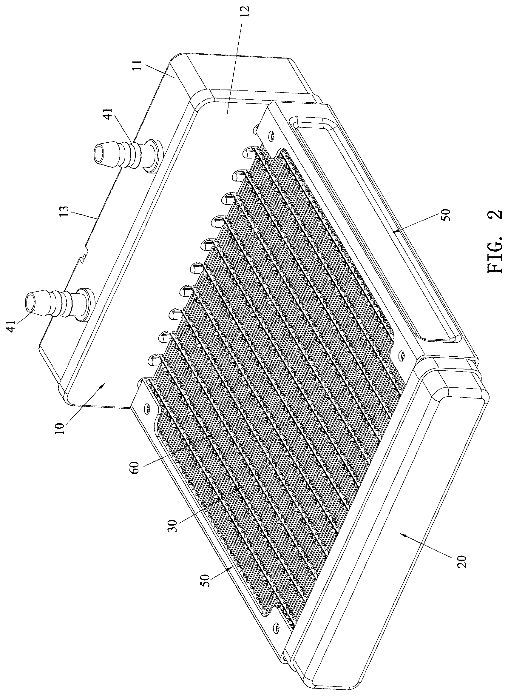 Patent US11774192 Figure 2 – Water cooling radiator with built-in water pump