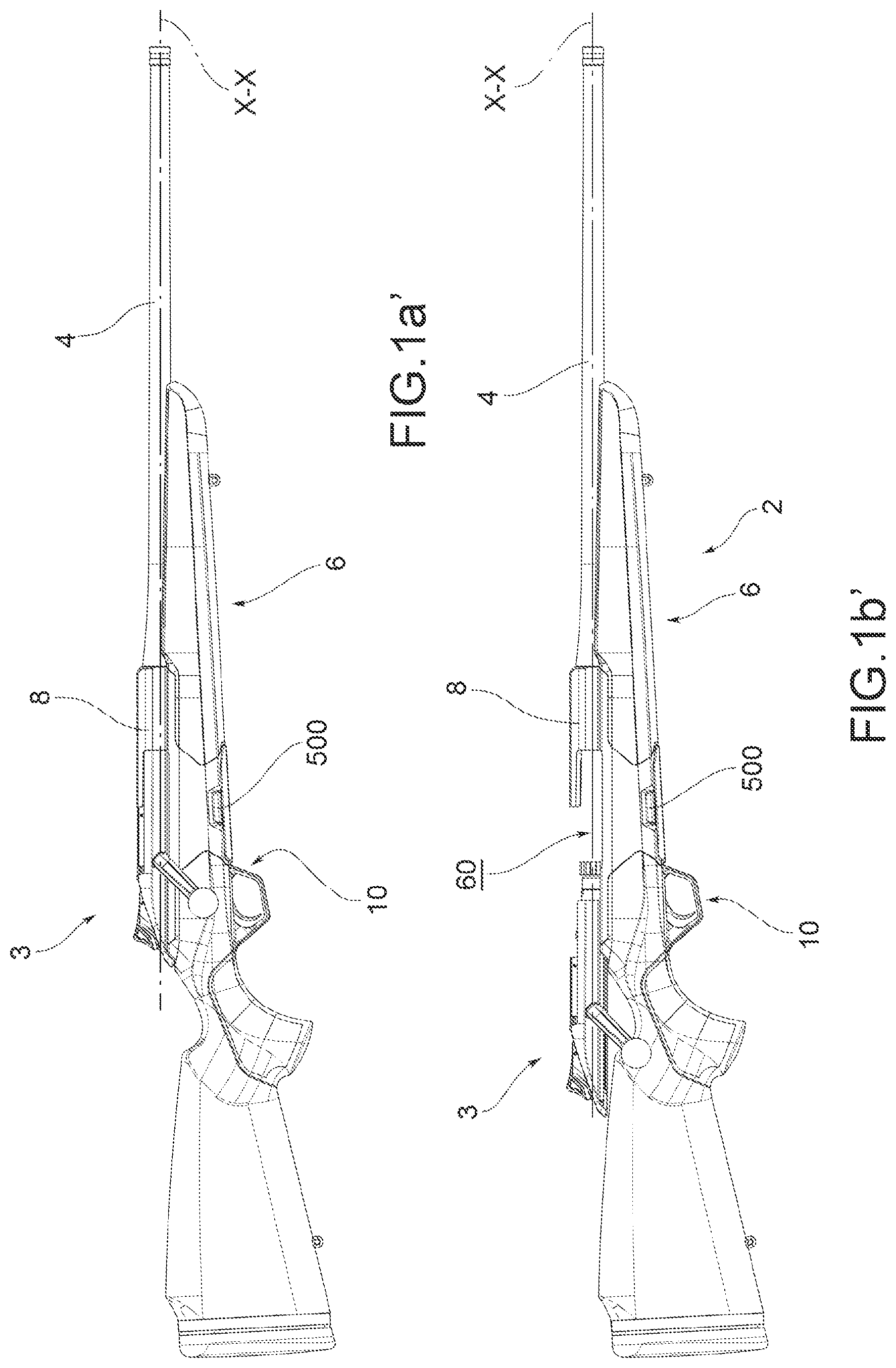 Patent US11774198 Figure 2 – Rifle with recoil group
