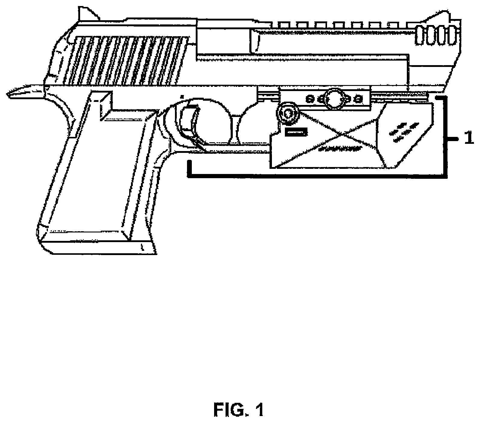 Patent US11774199 Figure 1 – Remotely activated firearm safety accessory