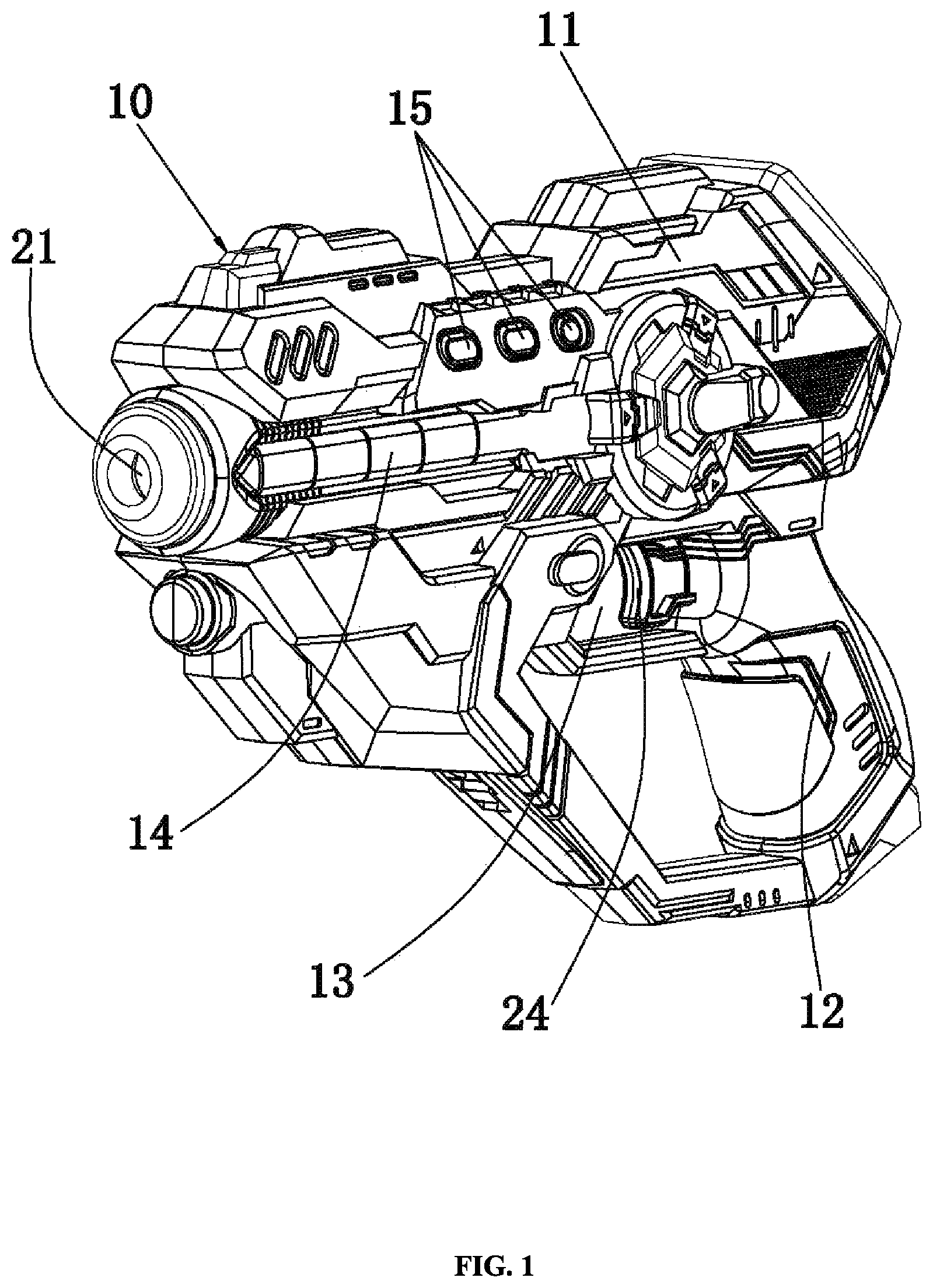 Patent US11774219 Figure 1 – Toy gun and toy gun assembly