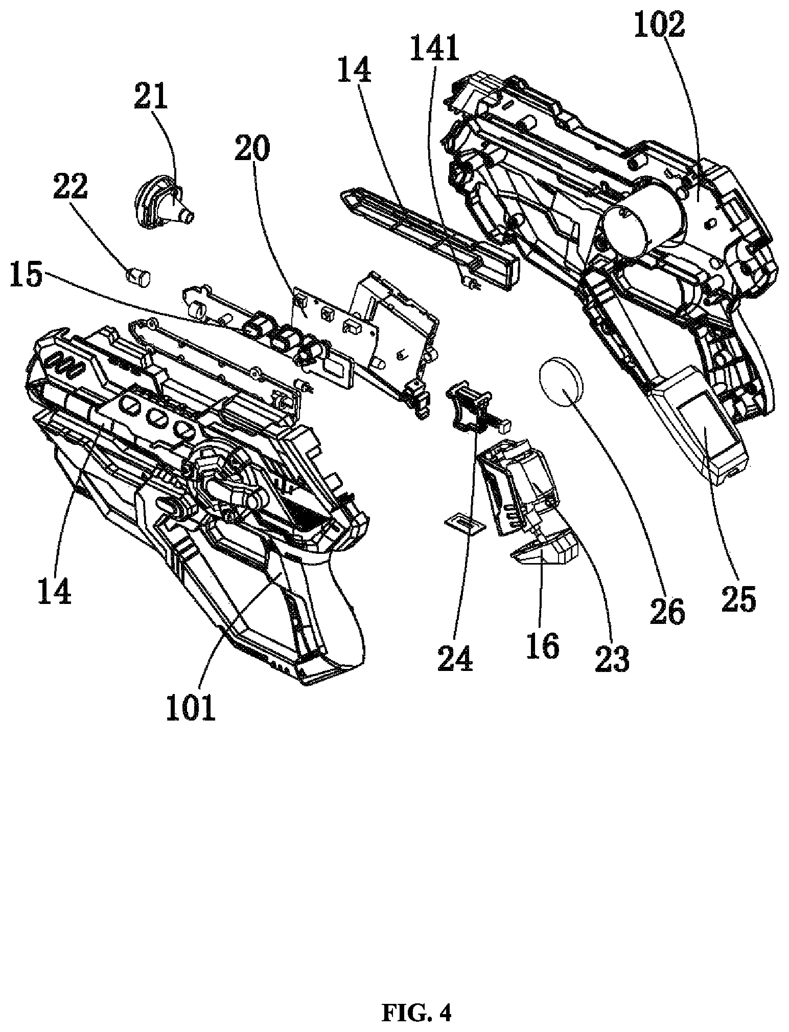 Patent US11774219 Figure 4 – Toy gun and toy gun assembly