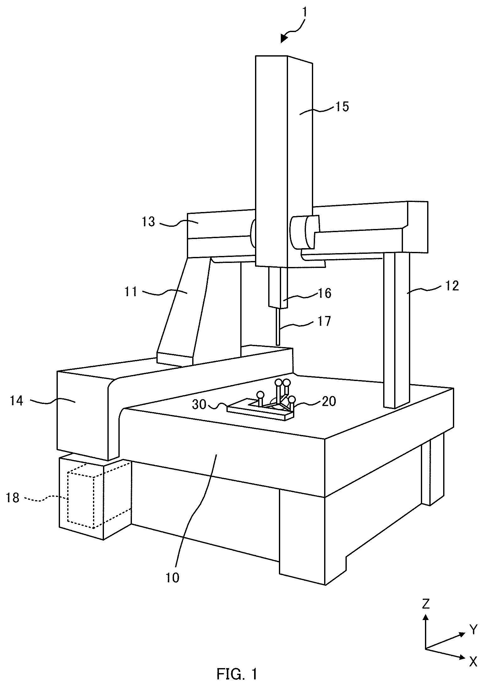 Patent US11774227 Figure 1 – Inspection gauge for coordinate measuring apparatus and abnormality determination method