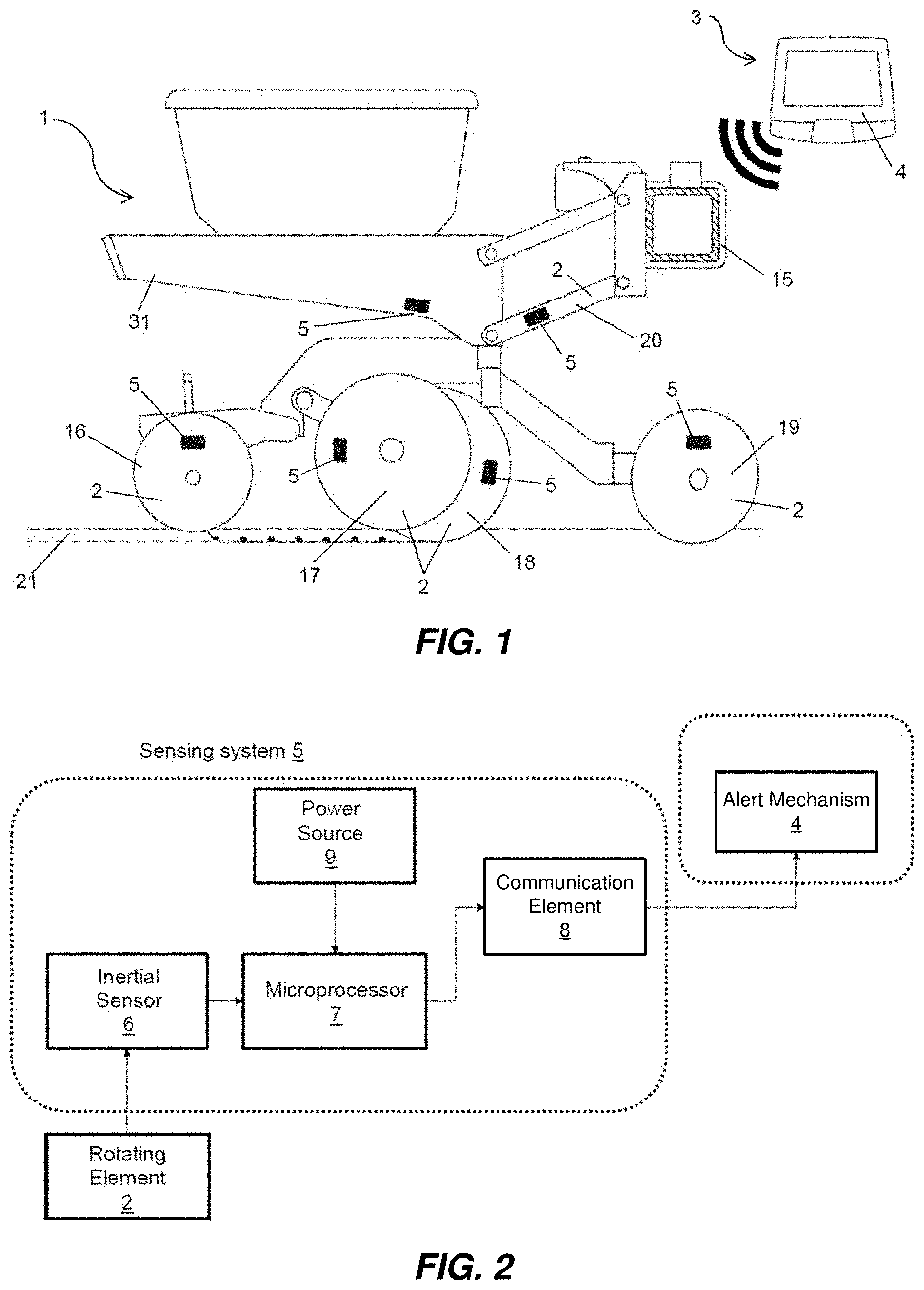 Patent US11774240 Figure 1 – Sensing systems for agricultural implements and related methods