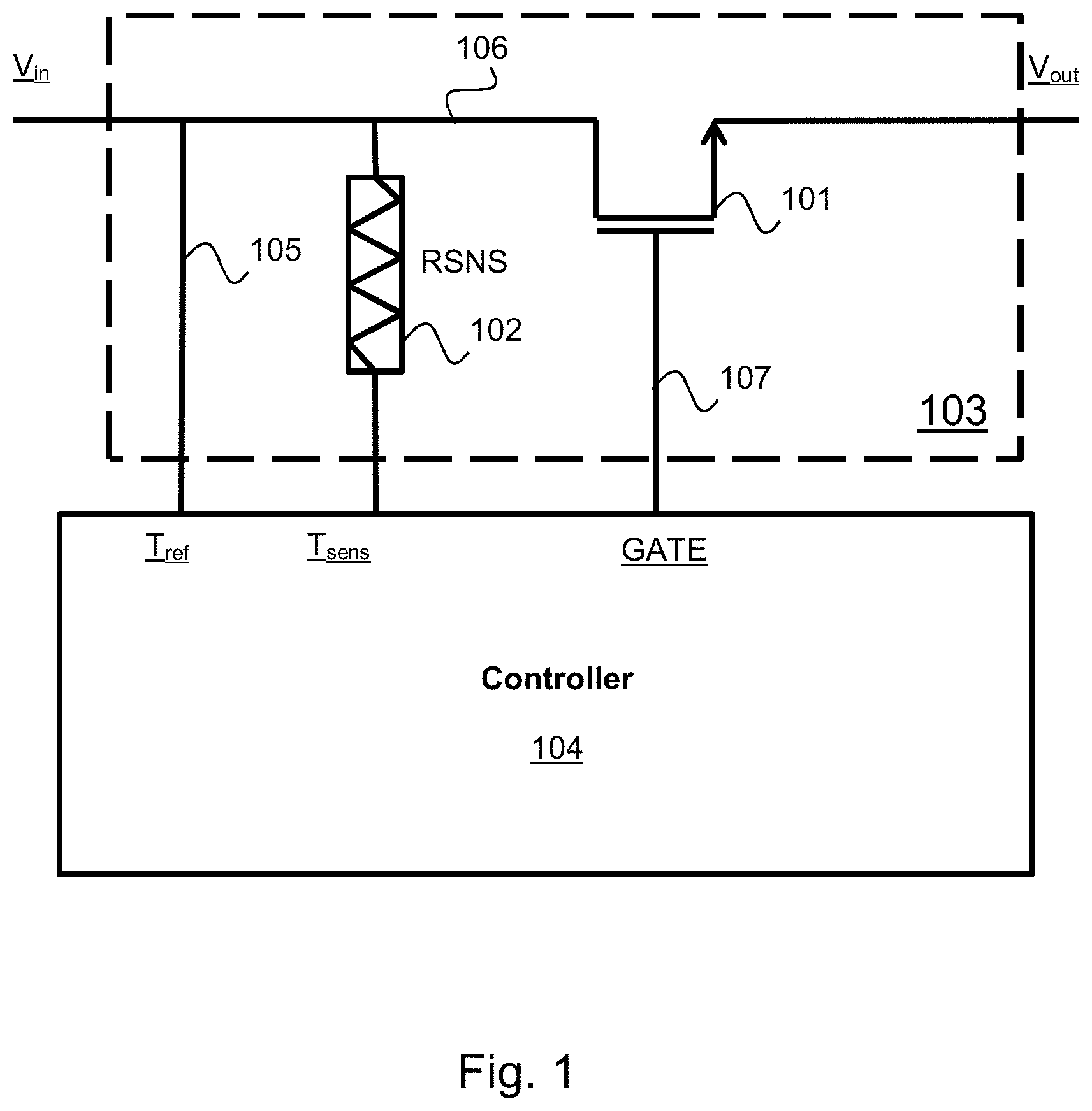 Patent US11774296 Figure 1 – Method and circuit for sensing MOSFET temperature for load switch application