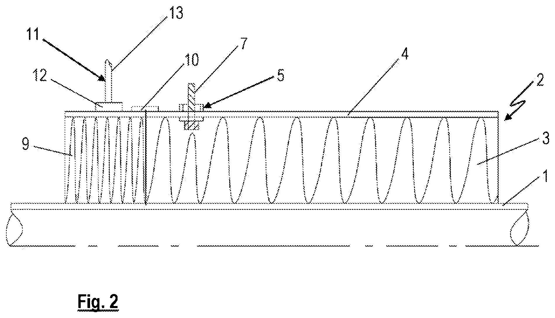 Patent US11774312 Figure 2 – Method for testing and for an inspection of a functionality of an insulation work on industrial installations, especially of an insulation surrounding a pipe; system comprising a pipe especially for transport of cooled media, and insulation for such a pipe