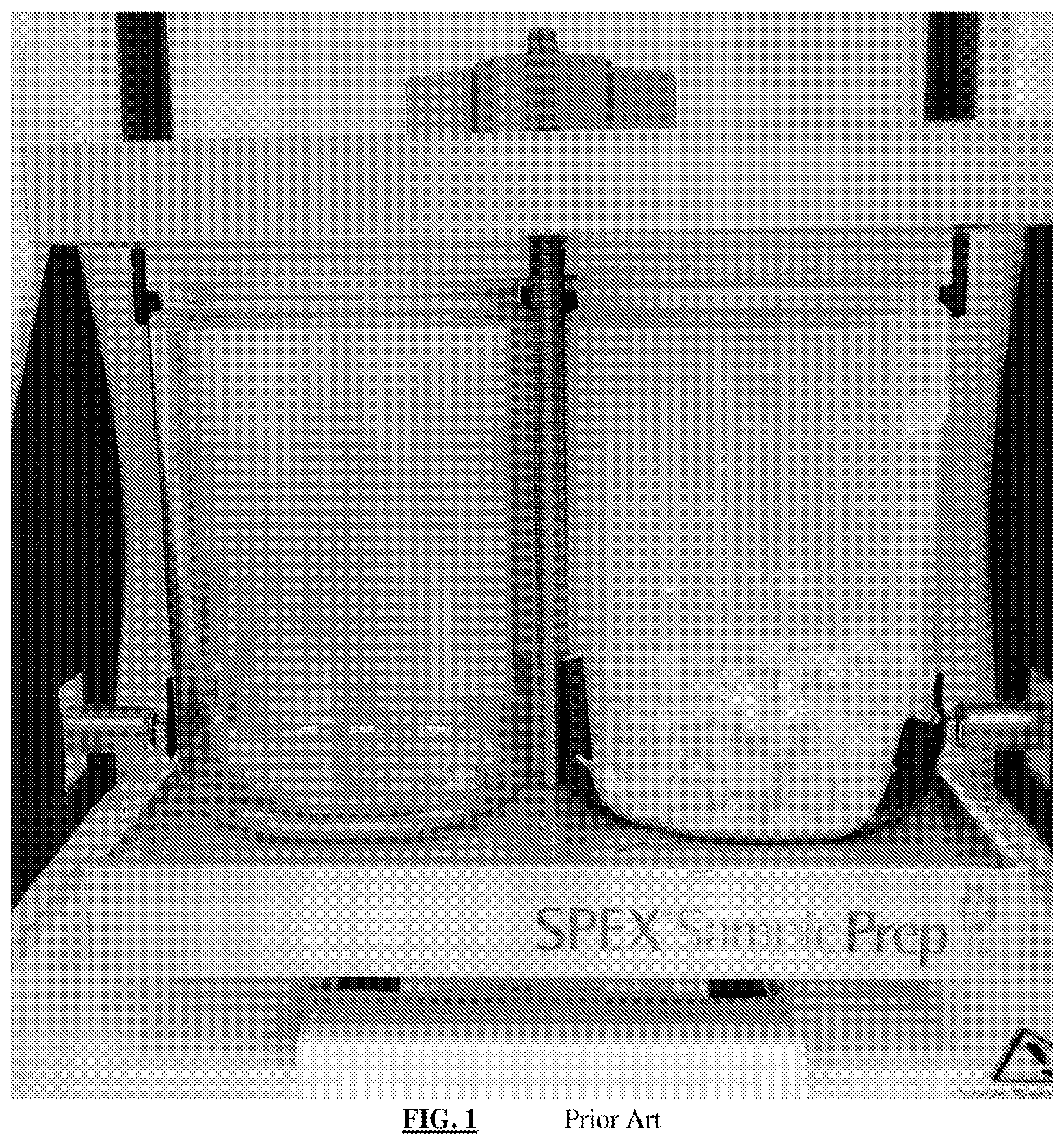 Patent US11774328 Figure 1 – Homogenizer and method of grinding large sample quantities