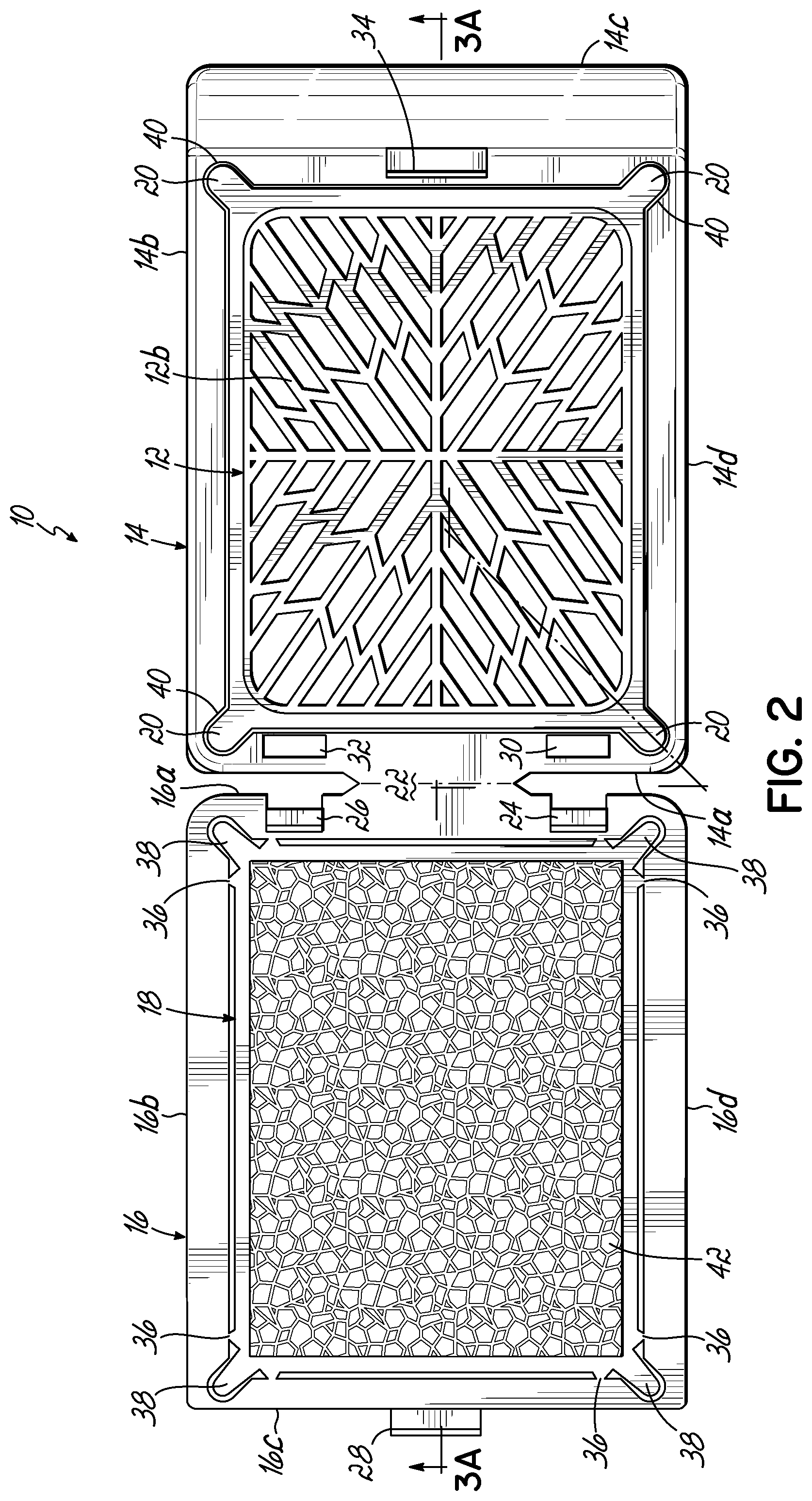 Patent US11774330 Figure 2 – Sectionable cassette and embedding frame with tissue immobilizing separable lid, and methods for preparing biopsy tissue samples