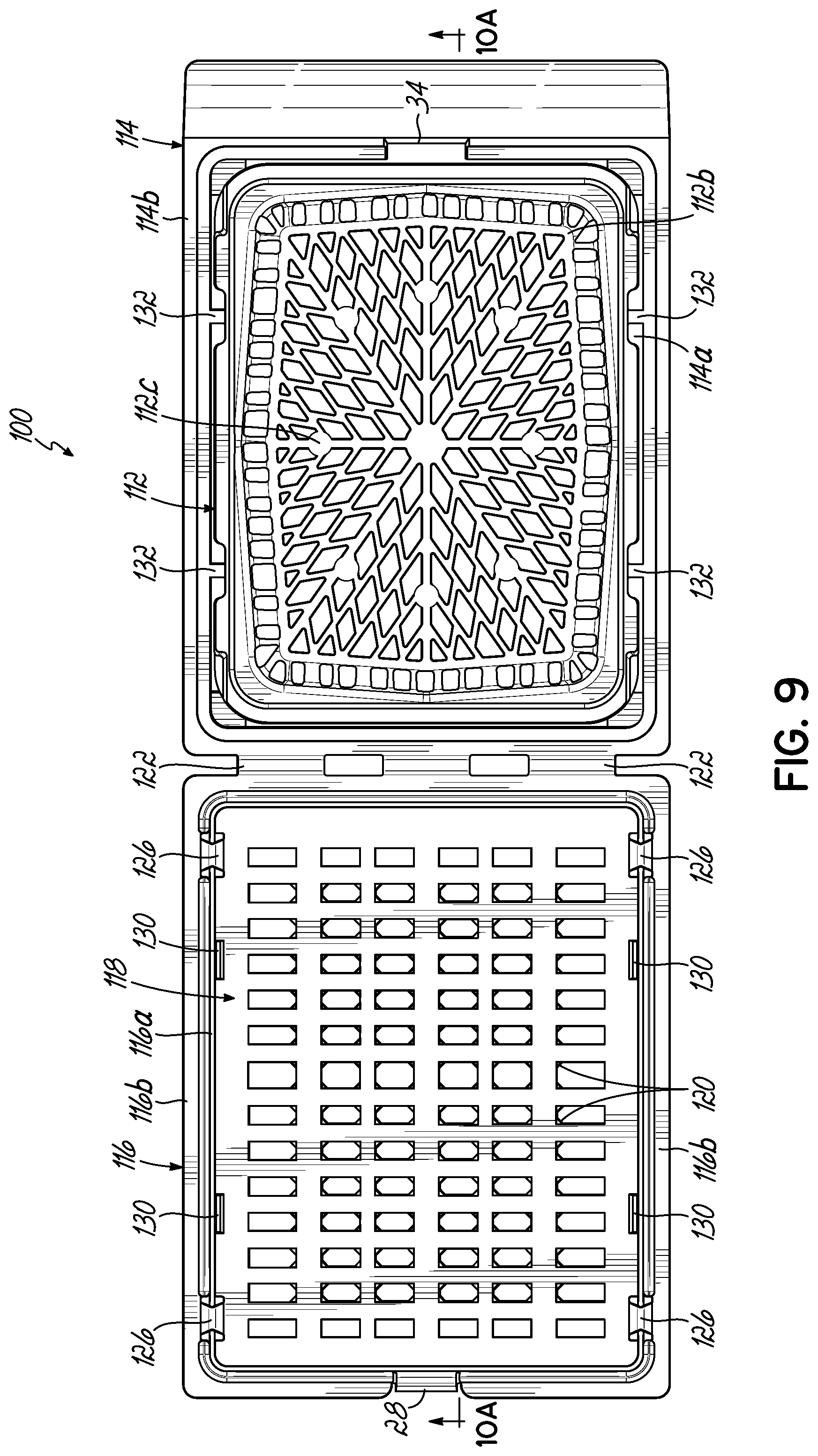 Patent US11774330 Figure 10 – Sectionable cassette and embedding frame with tissue immobilizing separable lid, and methods for preparing biopsy tissue samples