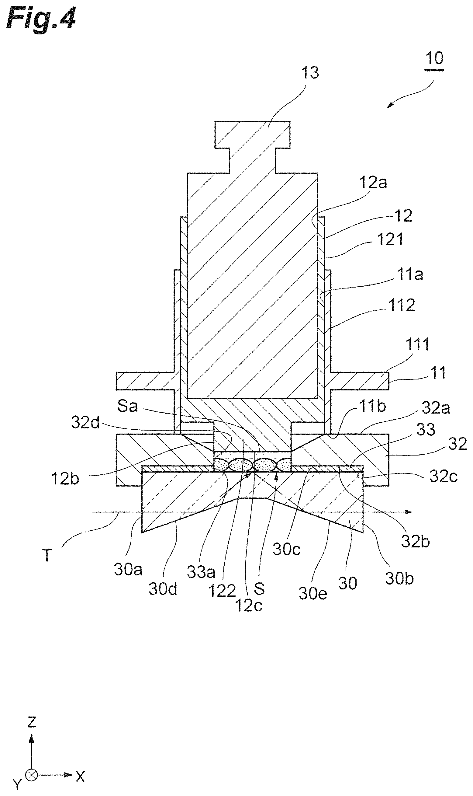 Patent US11774357 Figure 4 – Terahertz wave attenuated total reflection spectroscopic method, terahertz wave attenuated total reflection spectroscopic device, and pressure application device