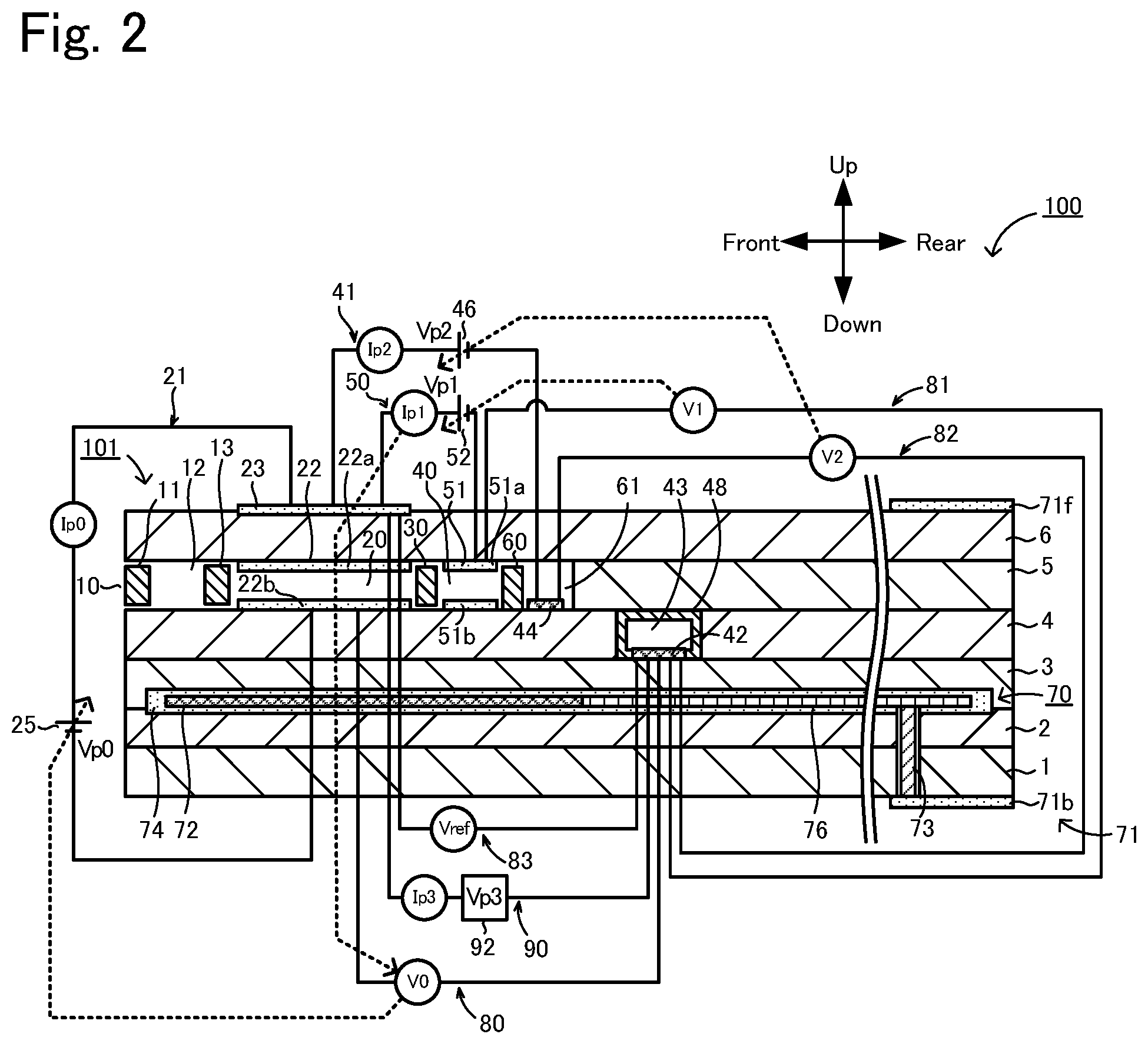 Patent US11774398 Figure 2 – Sensor element and gas sensor