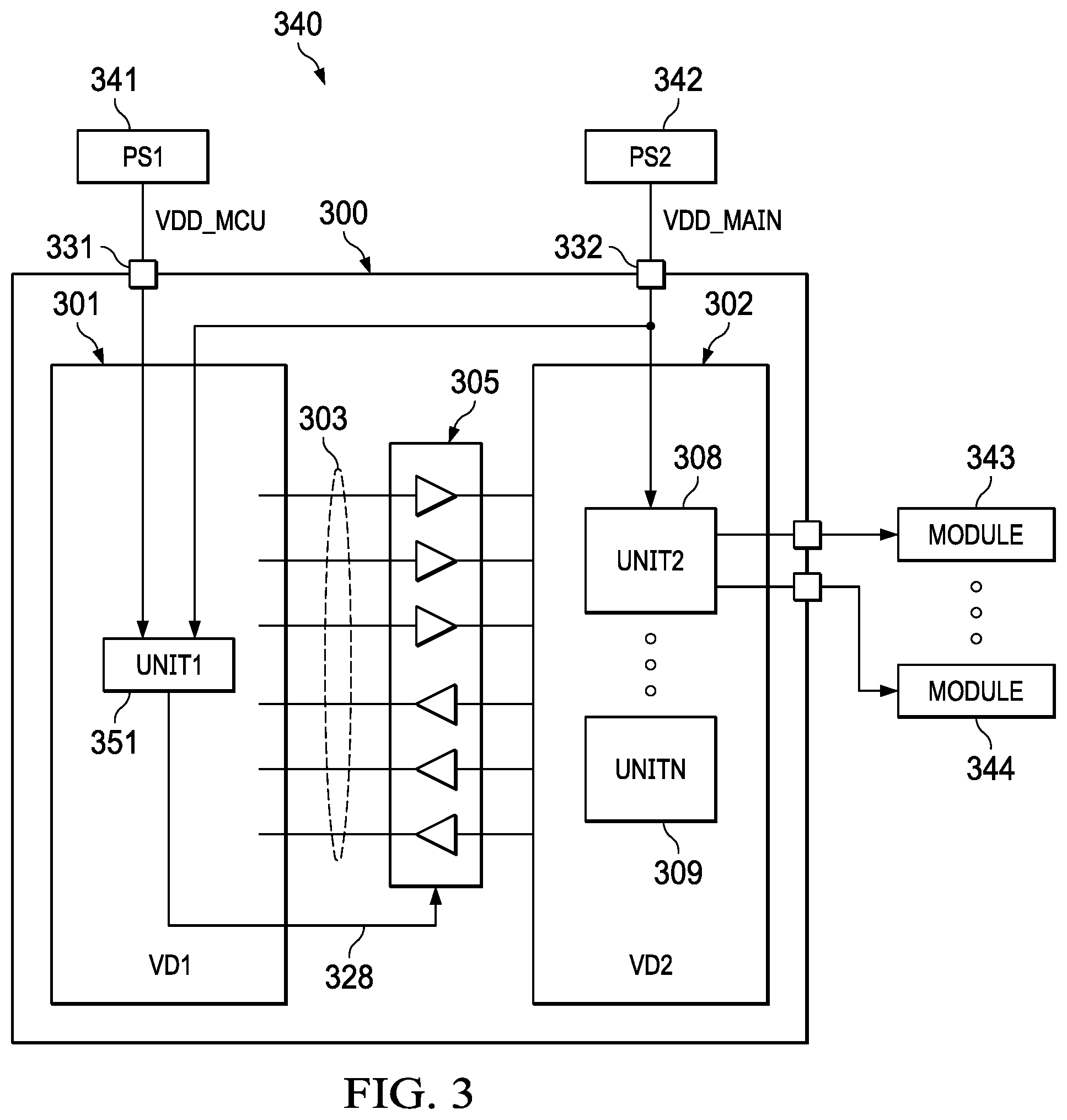 Patent US11774487 Figure 3 – Electrical and logic isolation for systems on a chip