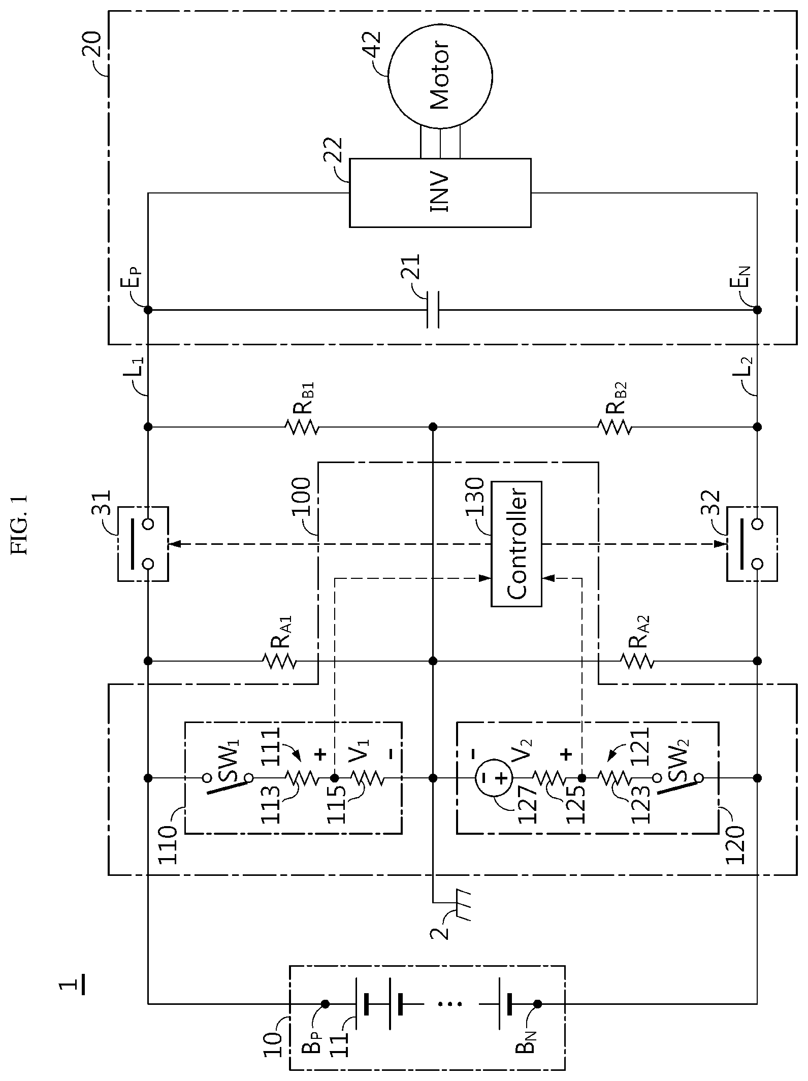 Patent US11774499 — Relay diagnosis device, relay diagnosis method, battery system, and electric vehicle — Figure 1