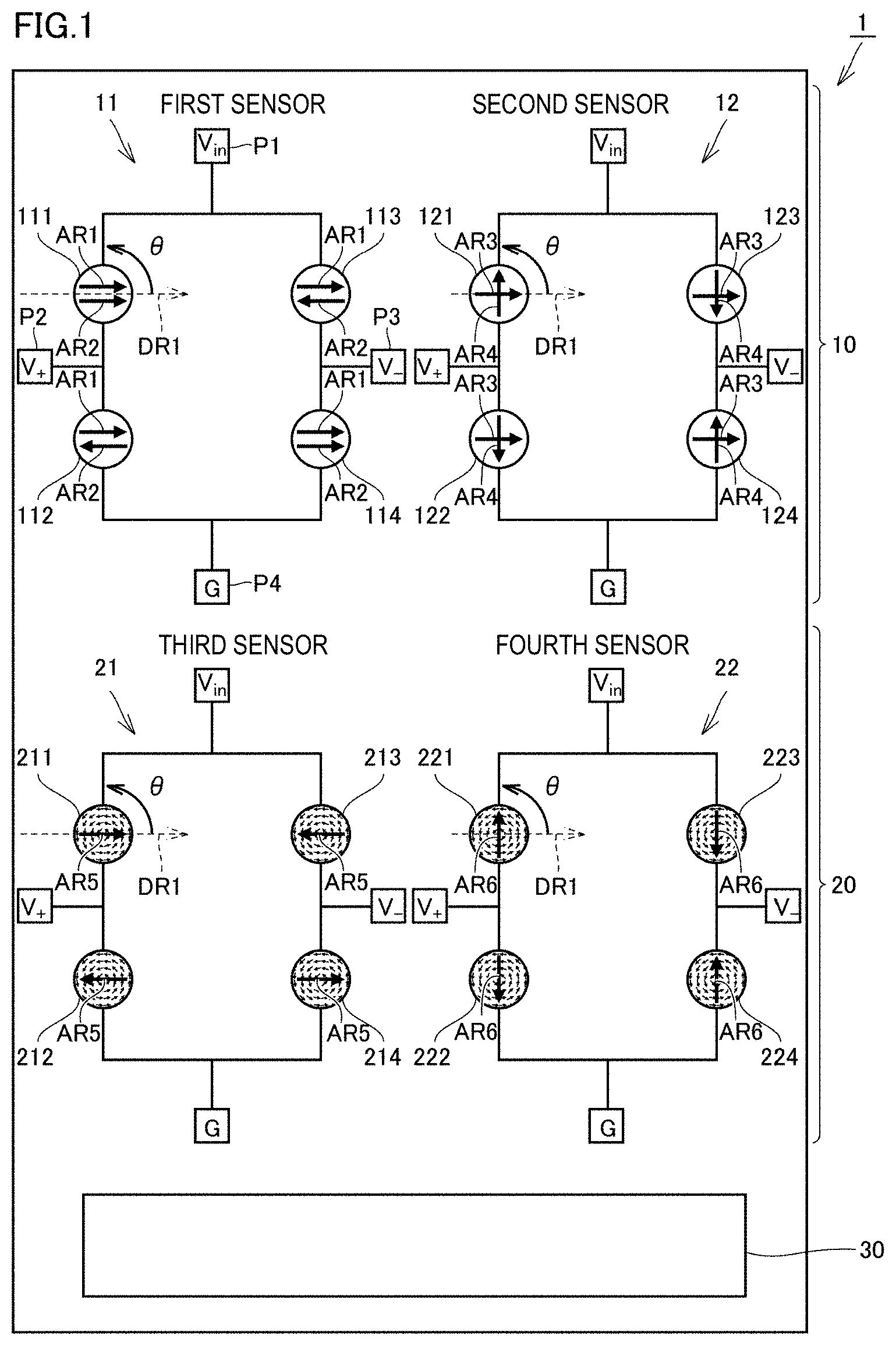 Patent US11774524 Figure 1 – Magnetic sensor, magnetic sensor array, magnetic field distribution measurement device, and position identification device