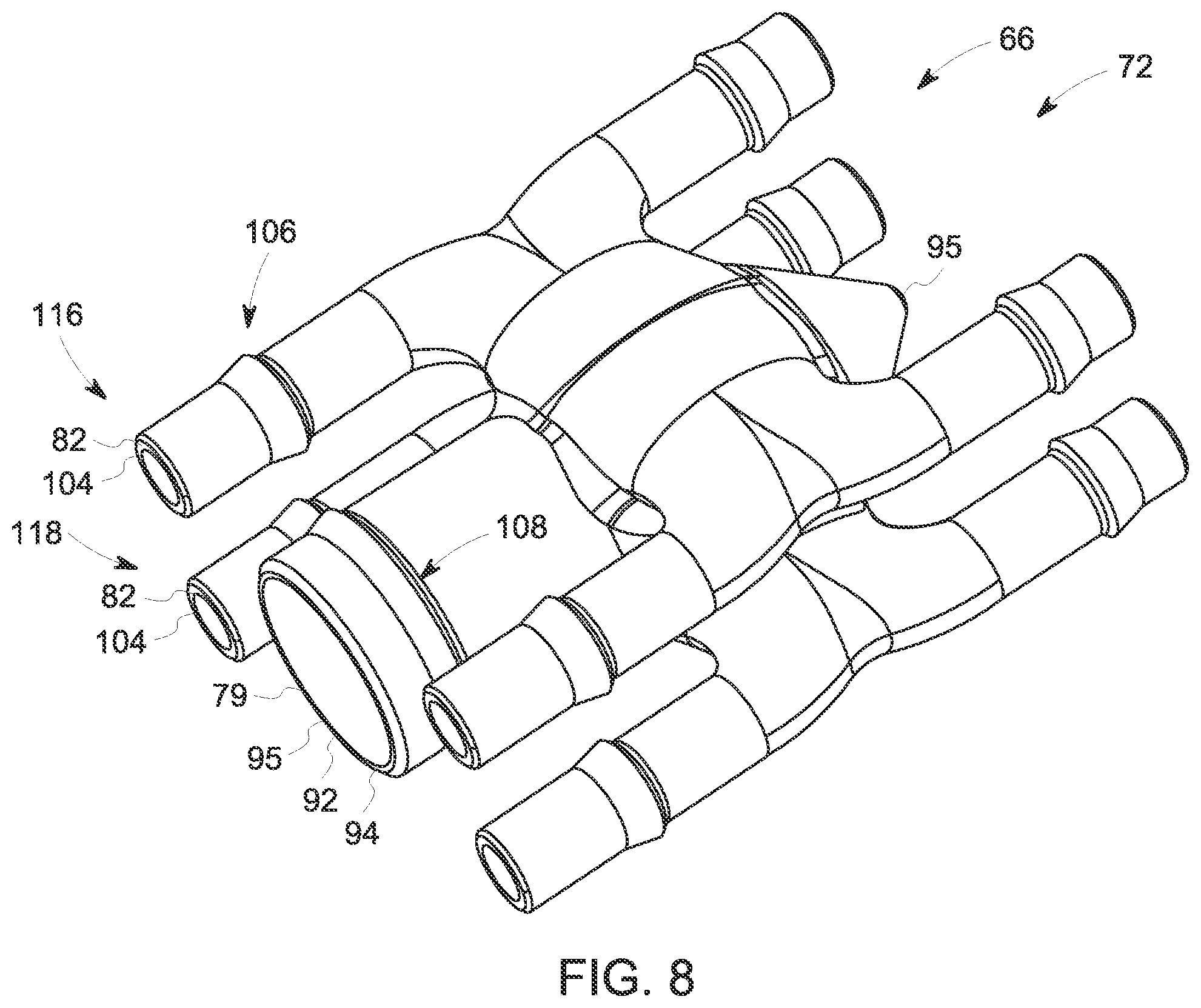 Patent US11774529 Figure 8 – Gradient cooling manifold assembly having additively manufactured manifolds