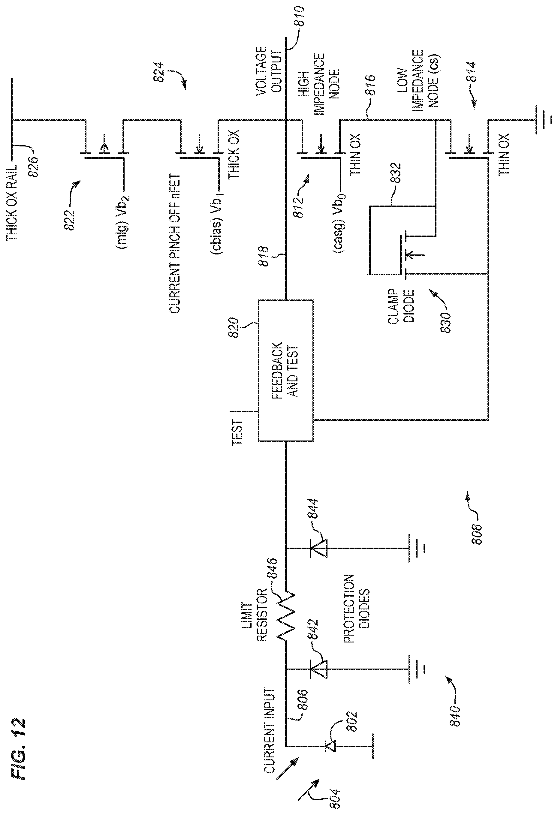 Patent US11774561 Figure 10 – Amplifier input protection circuits