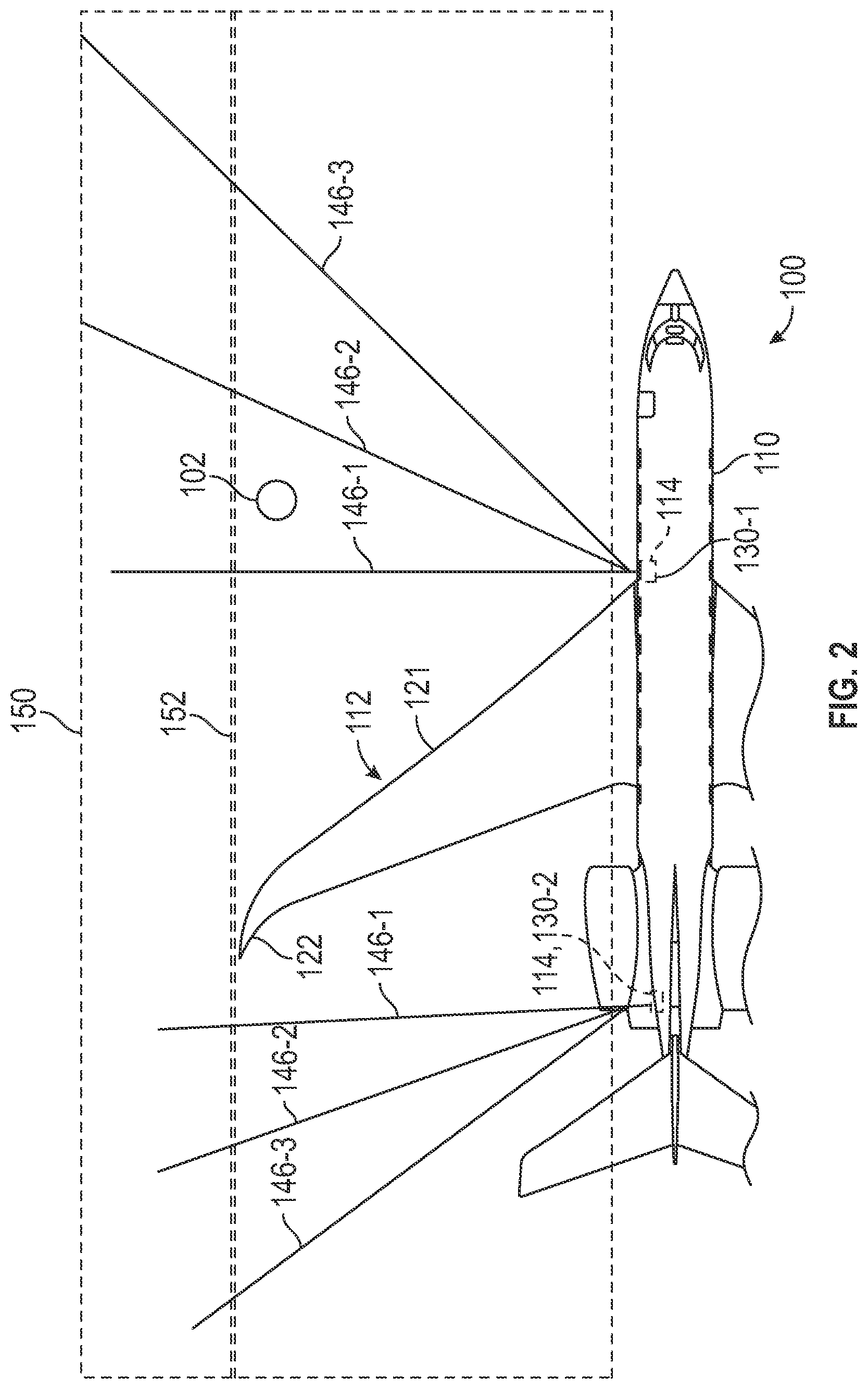 Patent US11774597 Figure 2 – Laser rangefinder systems with divergent lenses for aircraft wingtip collision avoidance systems