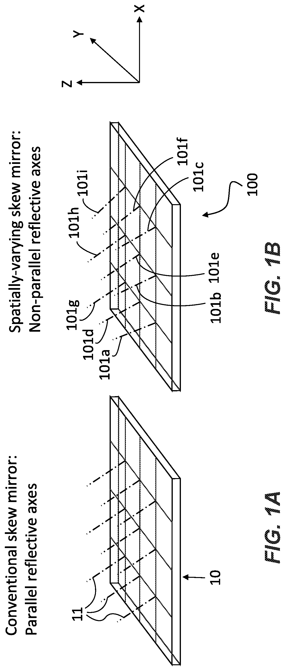 Patent US11774657 Figure 1 – Spatially varying skew mirrors