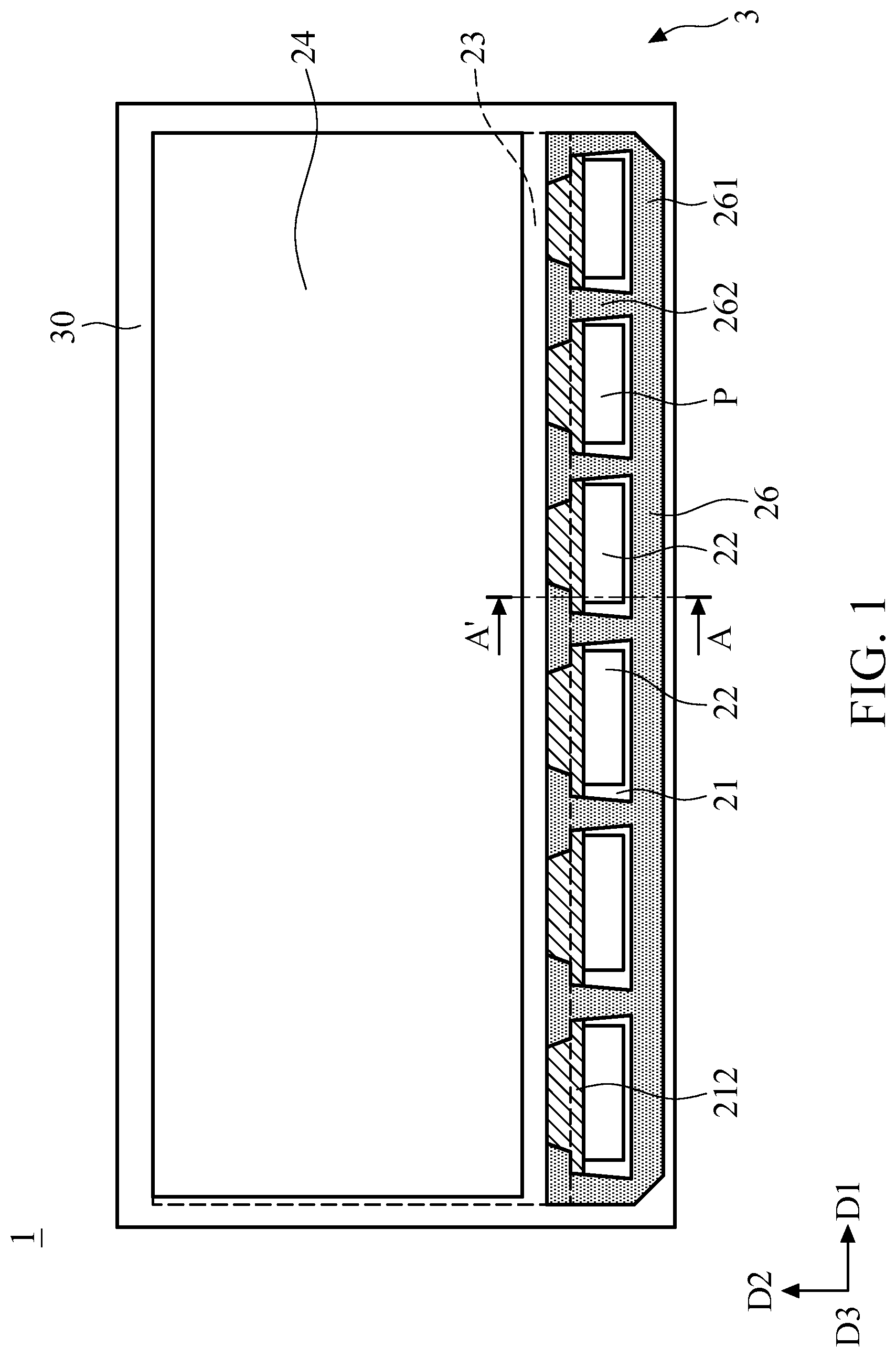 Patent US11774660 Figure 1 – Electronic device including adhesive with first and second opening