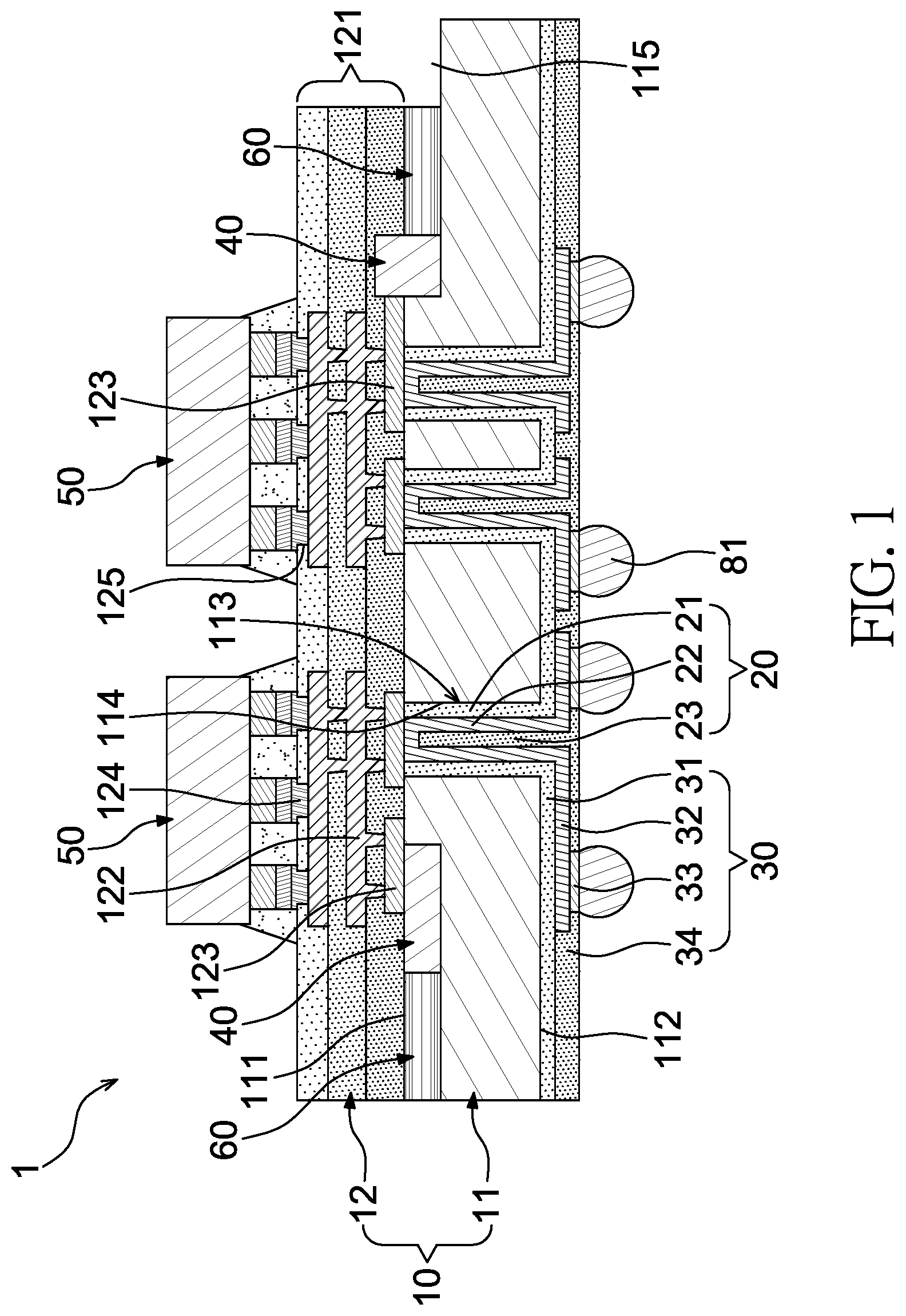 Patent US11774673 Figure 1 – Optical communication package structure and method for manufacturing the same