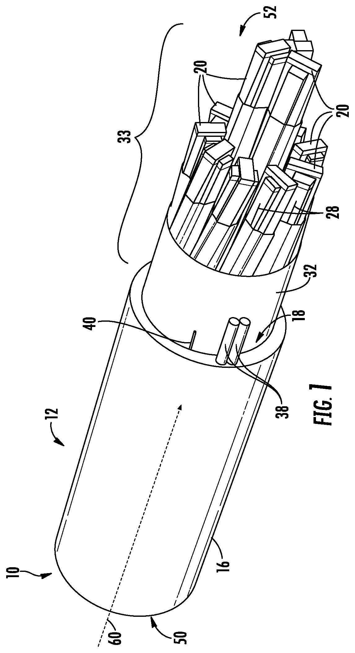 Patent US11774694 Figure 1 – Fiber carrying structure with rip cord and related method