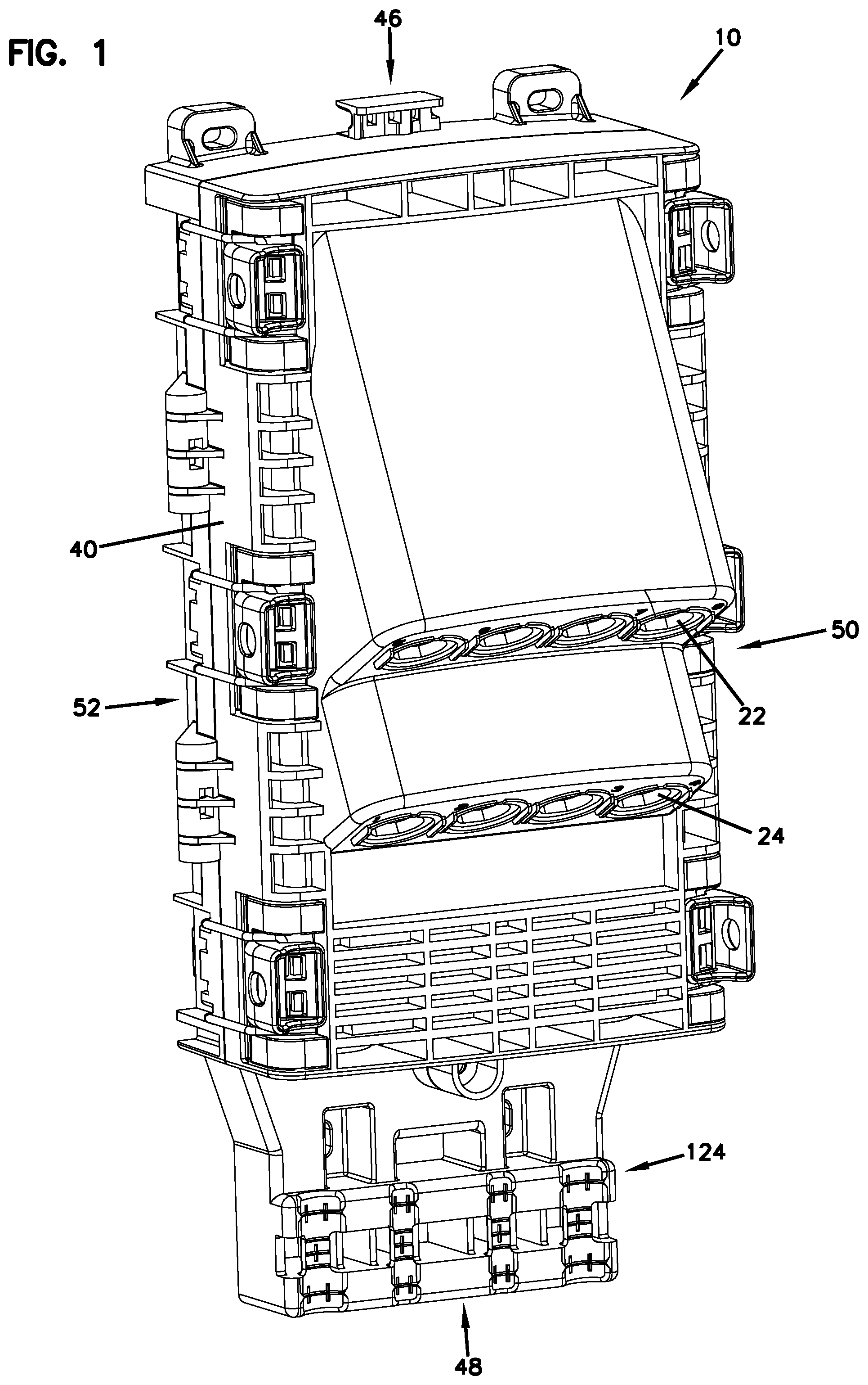 Patent US11774696 Figure 1 – Splitter module and enclosure for use therein
