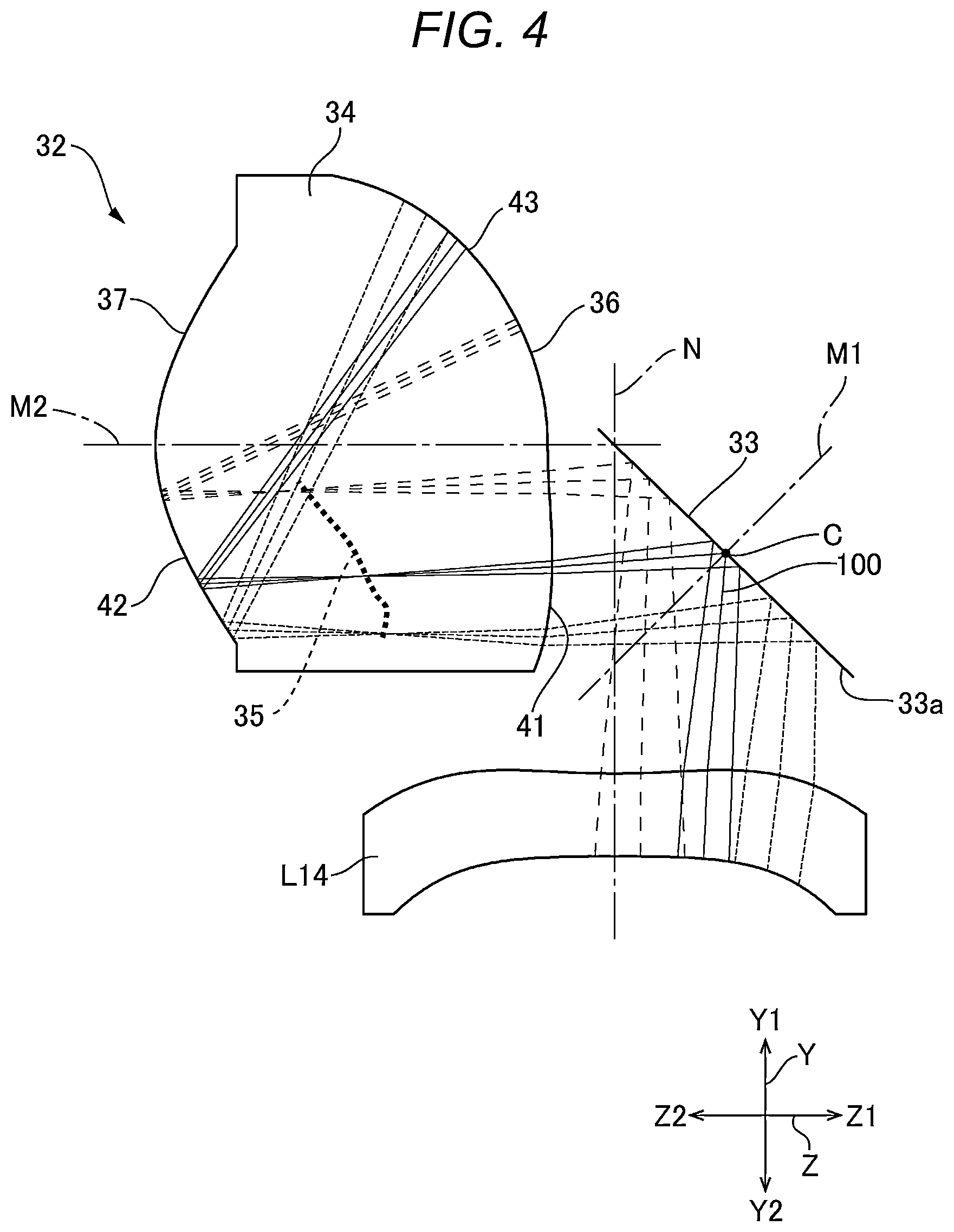 Patent US11774731 Figure 4 – Optical system, projector, and imaging apparatus