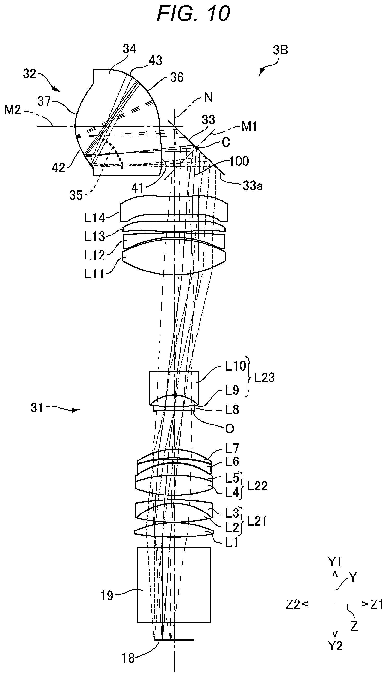 Patent US11774731 Figure 10 – Optical system, projector, and imaging apparatus