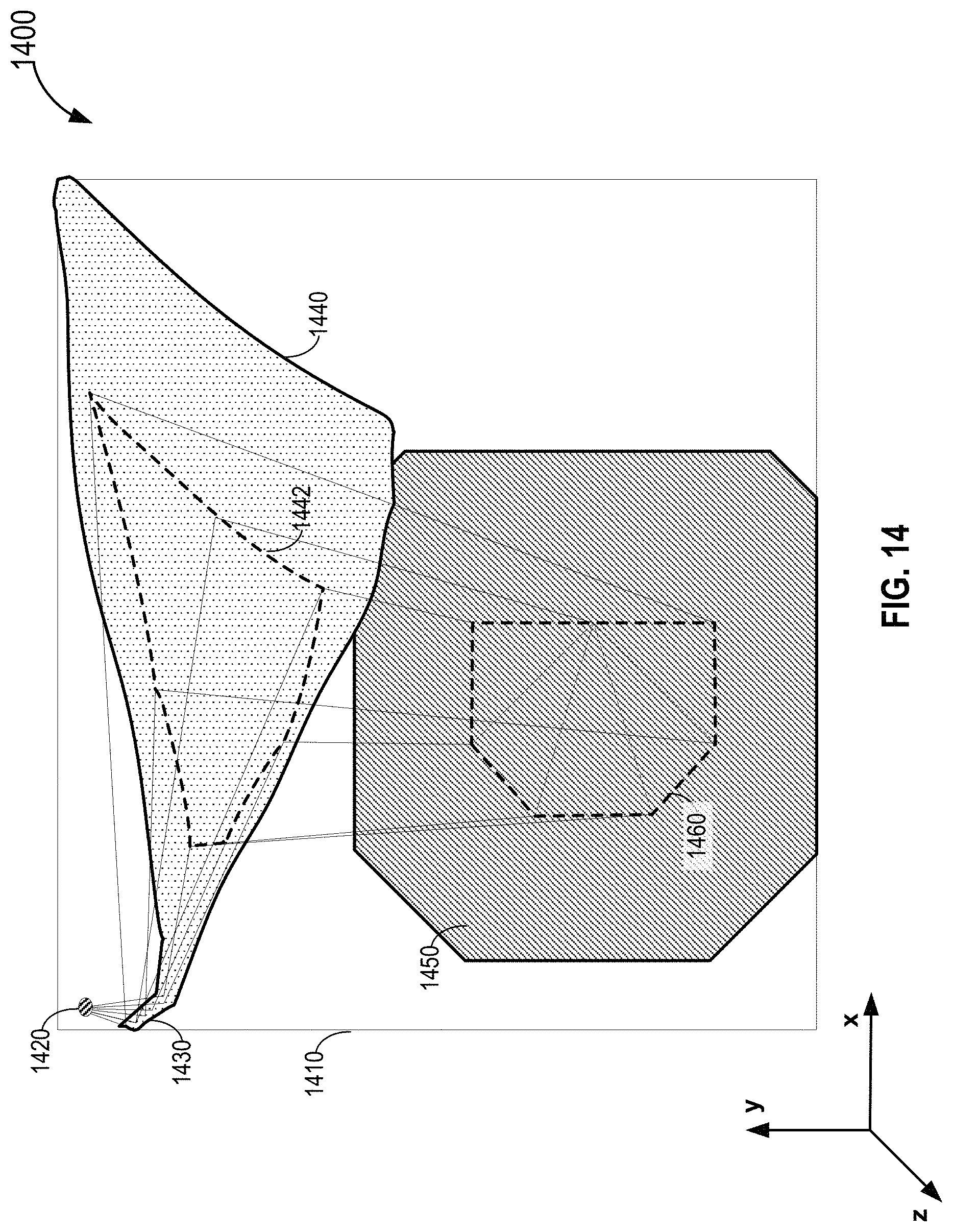 Patent US11774758 Figure 14 – Waveguide display with multiple monochromatic projectors