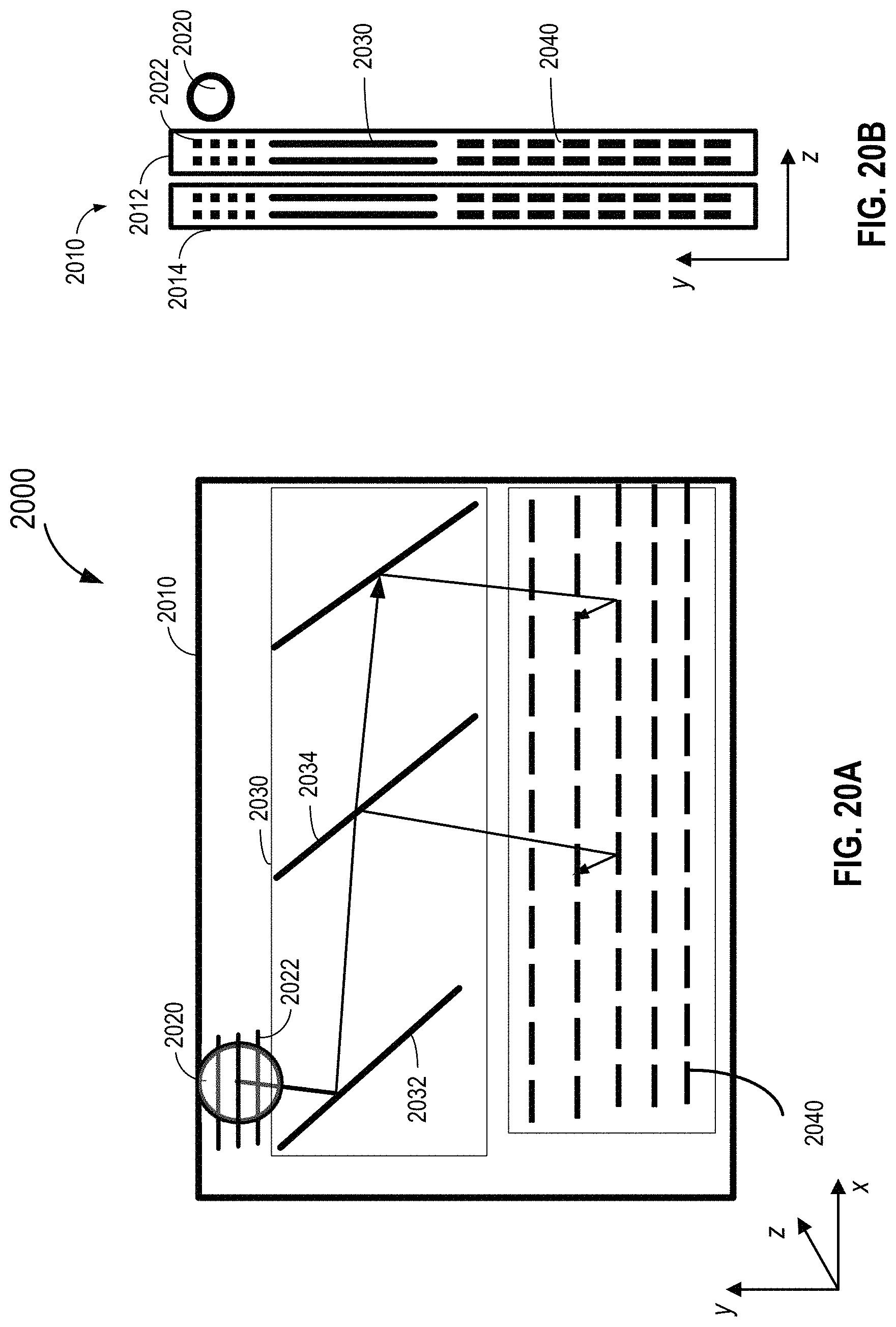 Patent US11774758 Figure 20 – Waveguide display with multiple monochromatic projectors