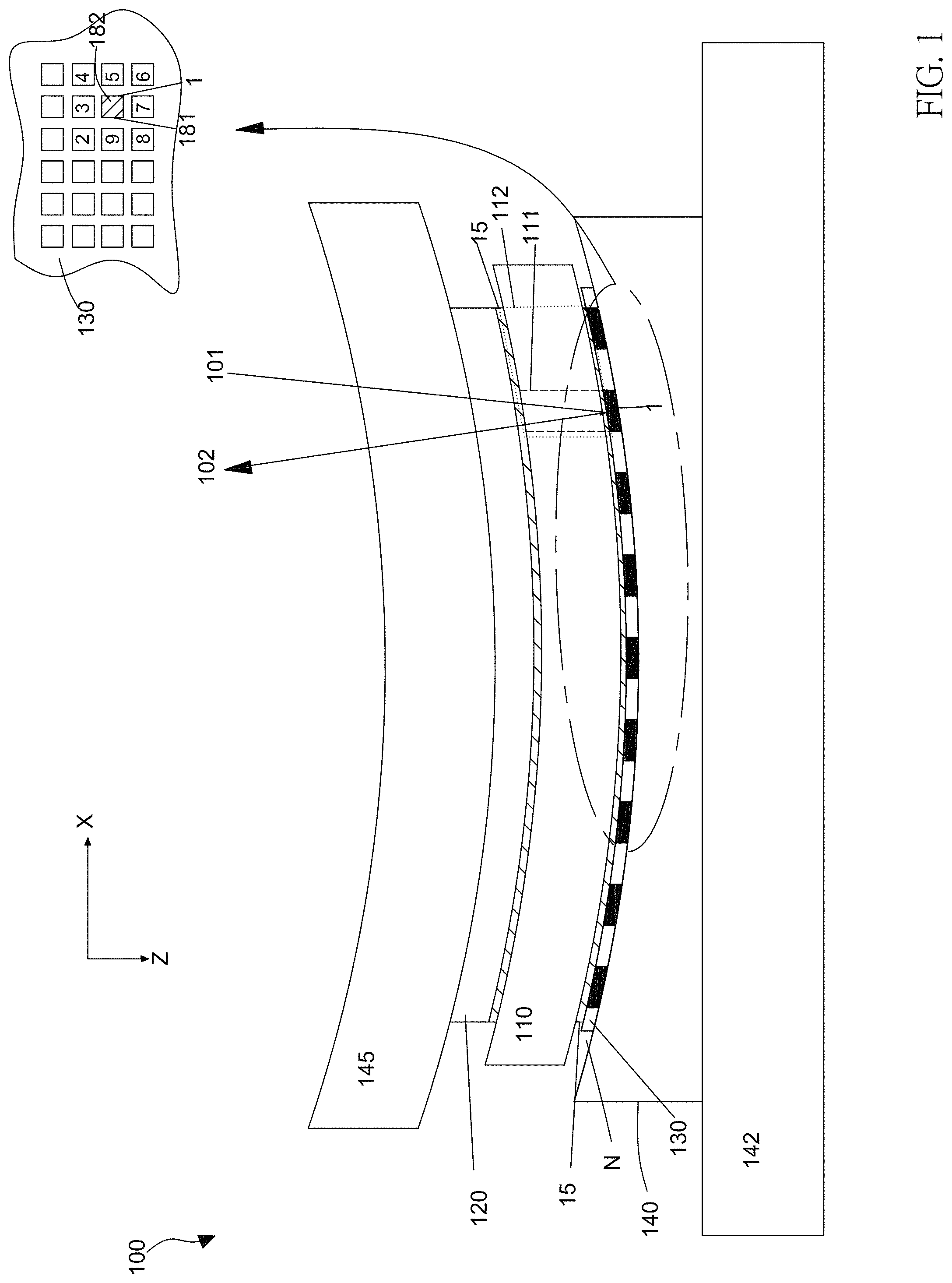 Patent US11774763 Figure 1 – Optical device utilizing LCoS substrate and spatial light modulator