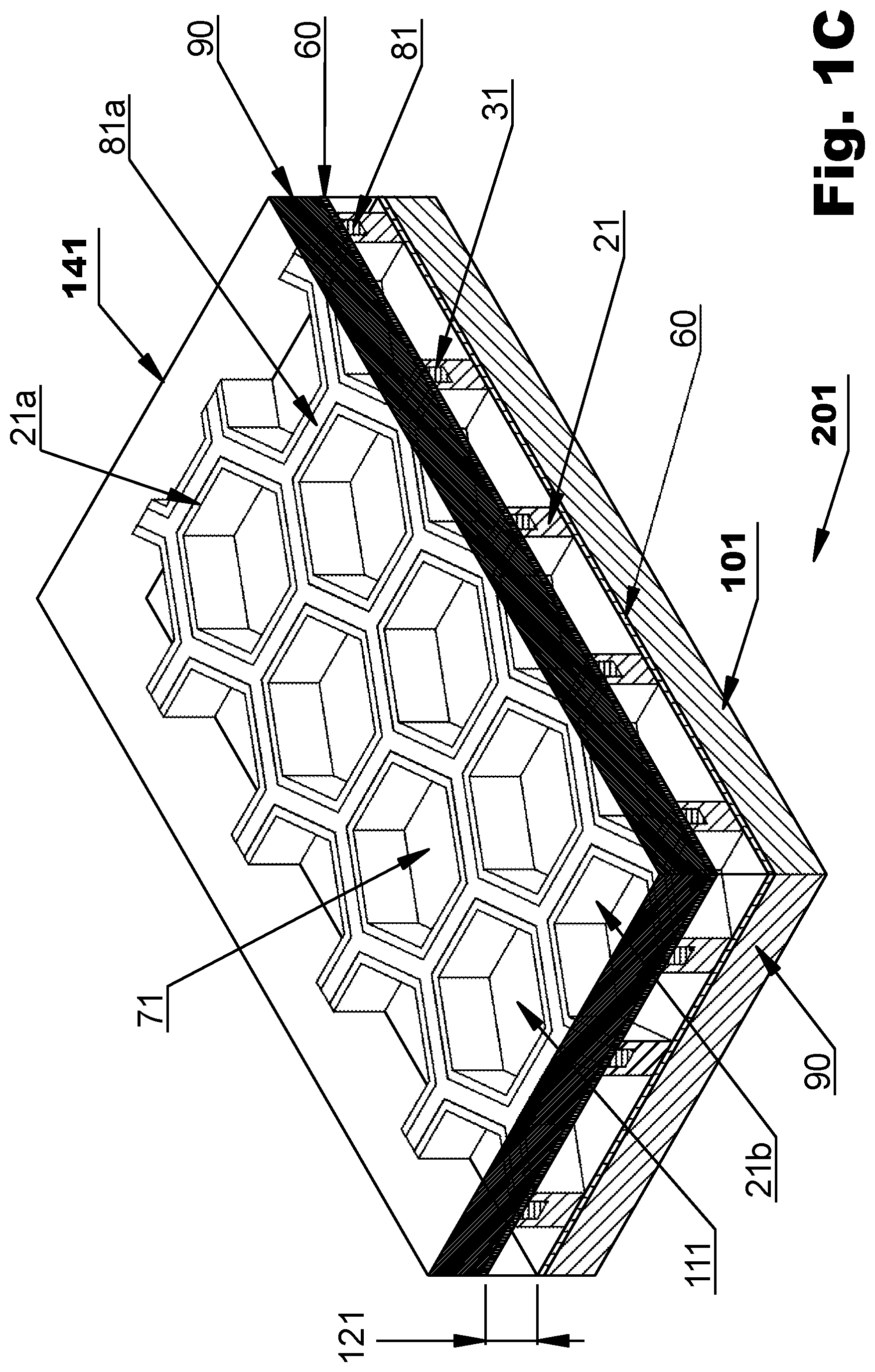 Patent US11774791 Figure 3 – Switchable light modulator device comprising polymer structures that create a plurality of cavities that are sealed with a fluid comprising electrophoretic particles