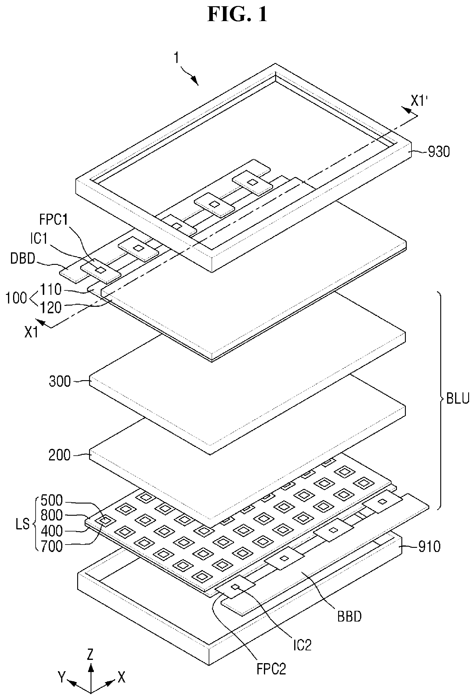 Patent US11774799 Figure 1 – Backlight unit and display device including the same