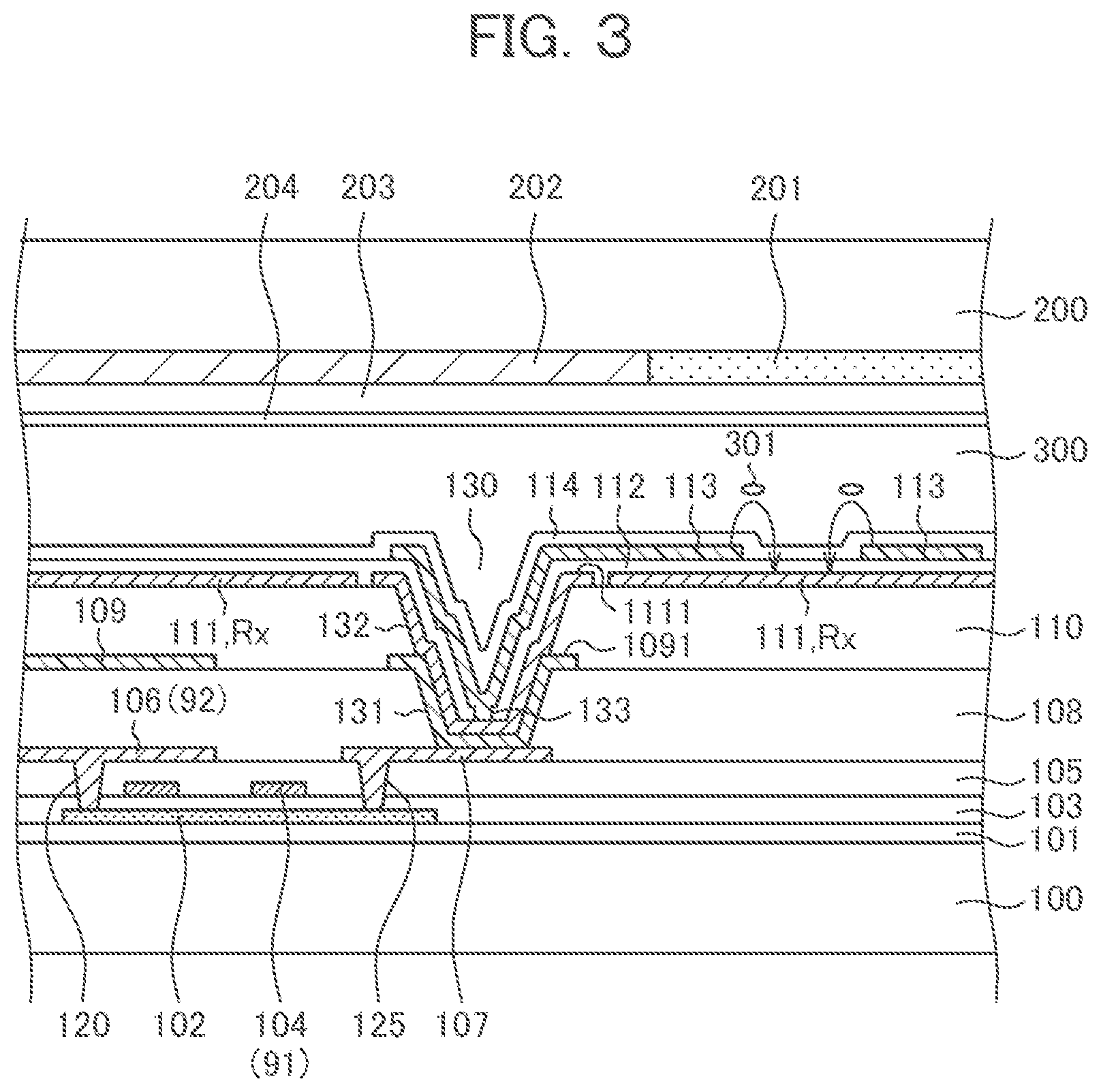 Patent US11774811 Figure 3 – Display device having through holes without overhang in cross section