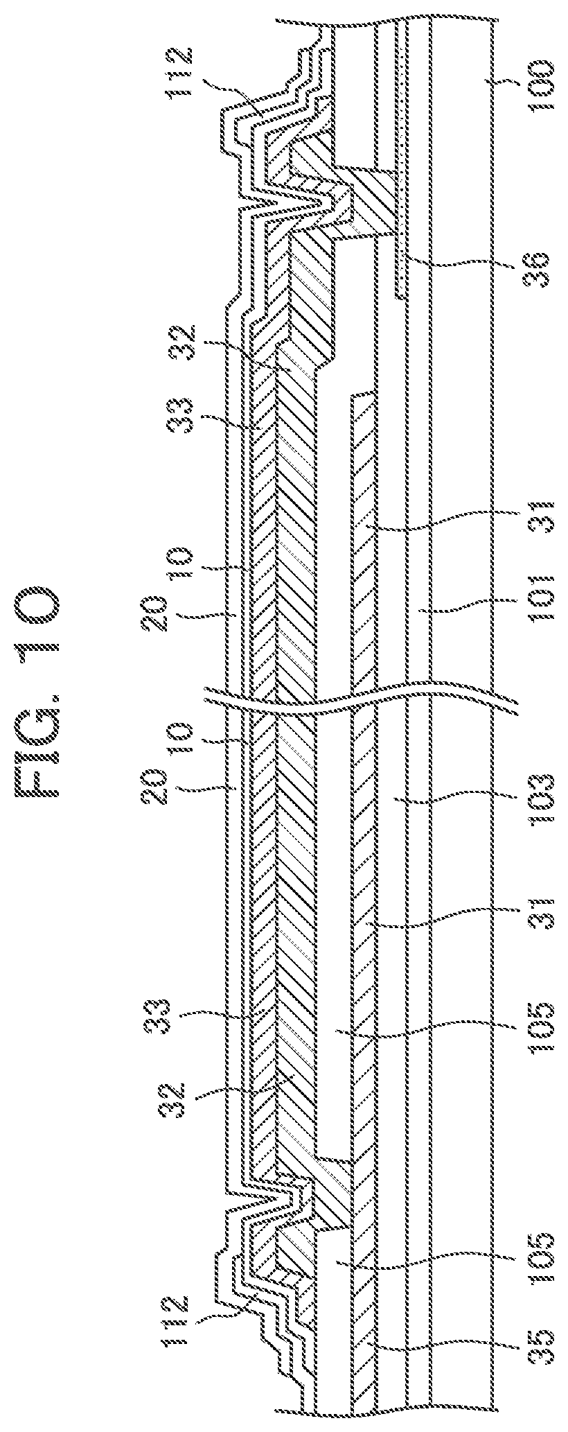 Patent US11774811 Figure 9 – Display device having through holes without overhang in cross section