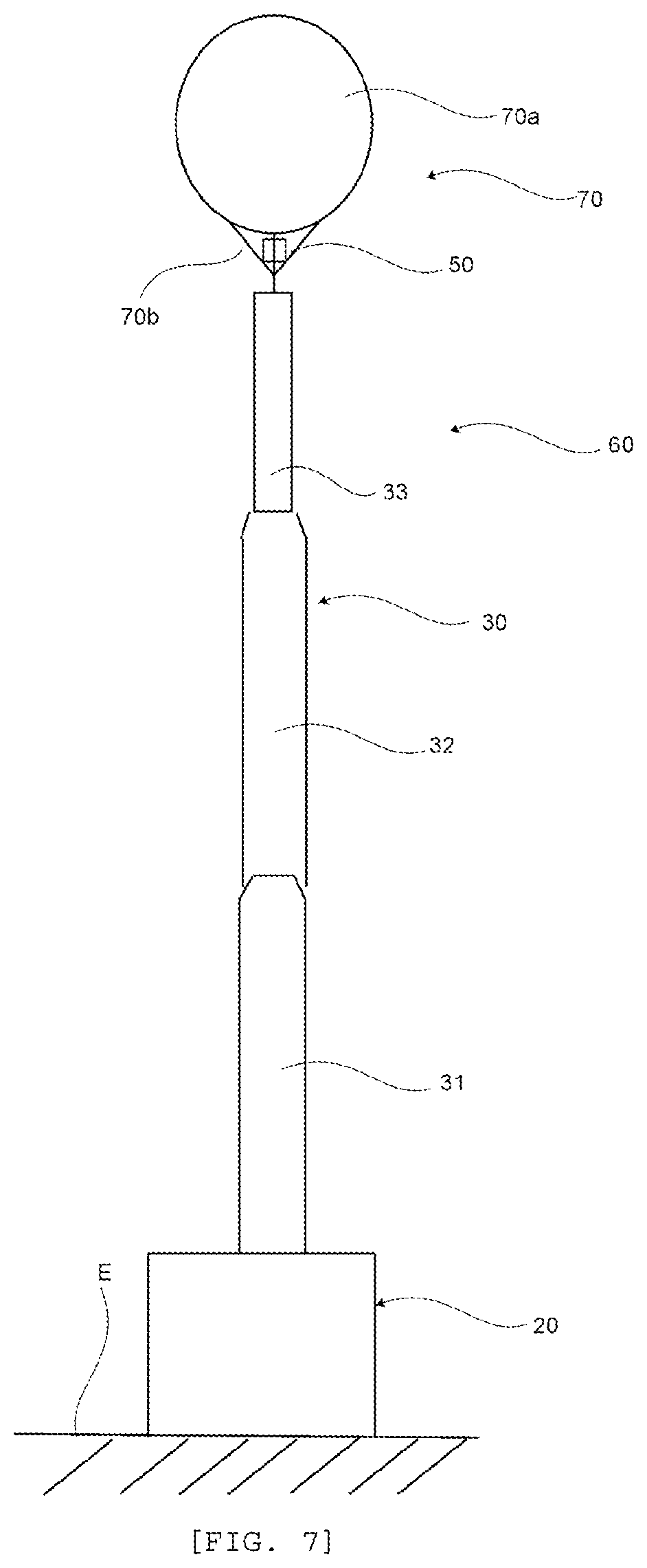 Patent US11774832 Figure 7 – High-place observation device including an extendable rod-shaped body and a detachable rotorcraft