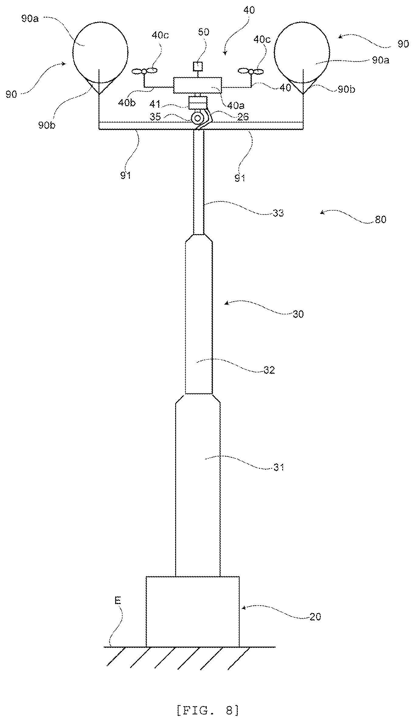 Patent US11774832 Figure 8 – High-place observation device including an extendable rod-shaped body and a detachable rotorcraft