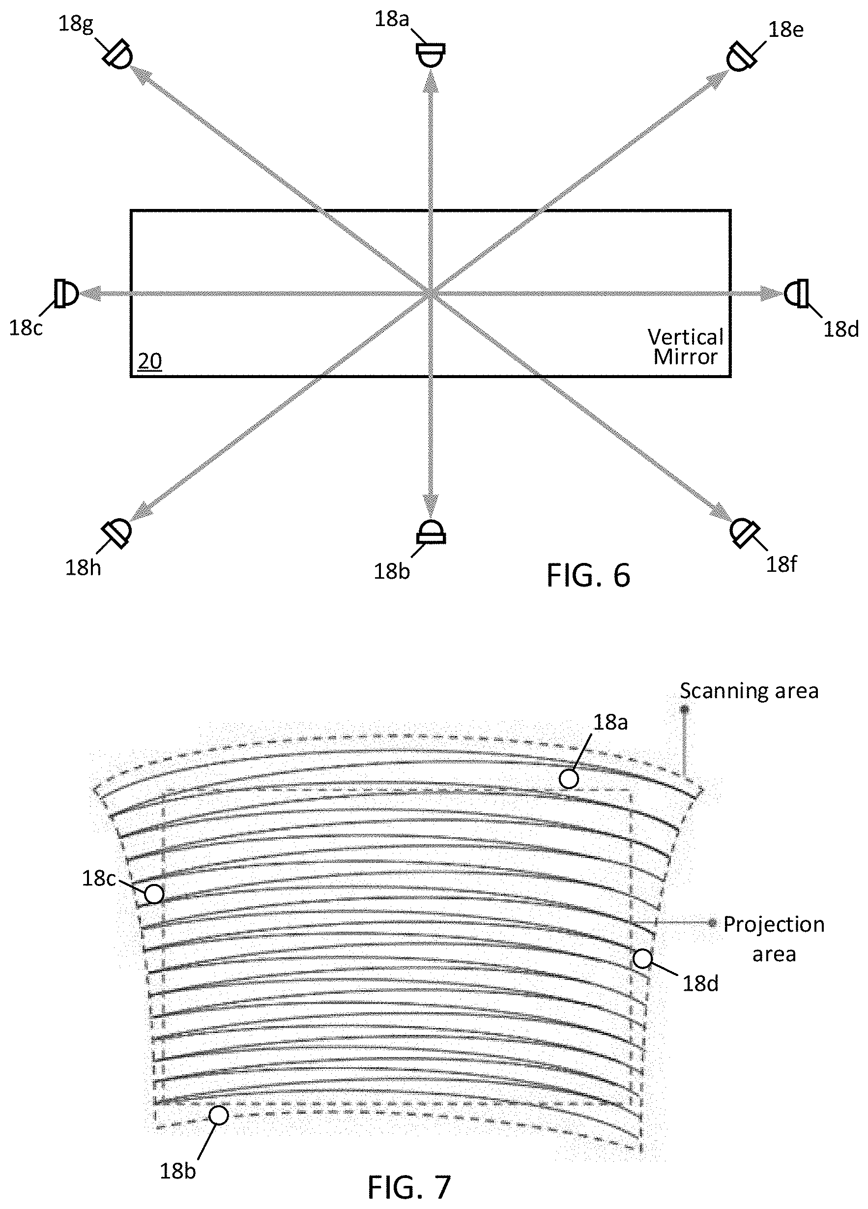 Patent US11774834 Figure 4 – Scanning laser projector system utilizing photodiodes inside scan area but outside of projection area for feedback