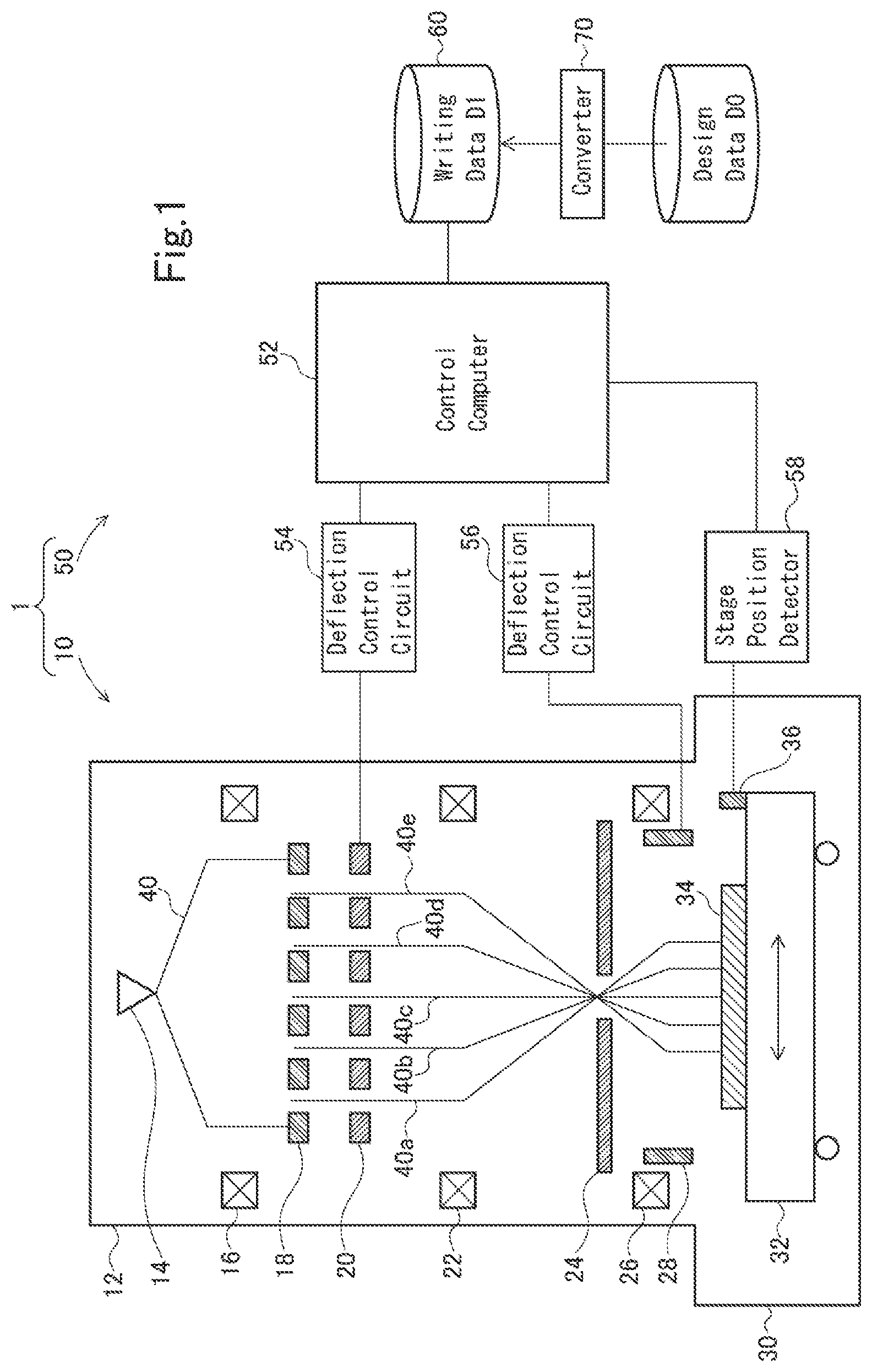 Patent US11774860 Figure 1 – Writing data generating method, multi charged particle beam writing apparatus, pattern inspecting apparatus, and computer-readable recording medium