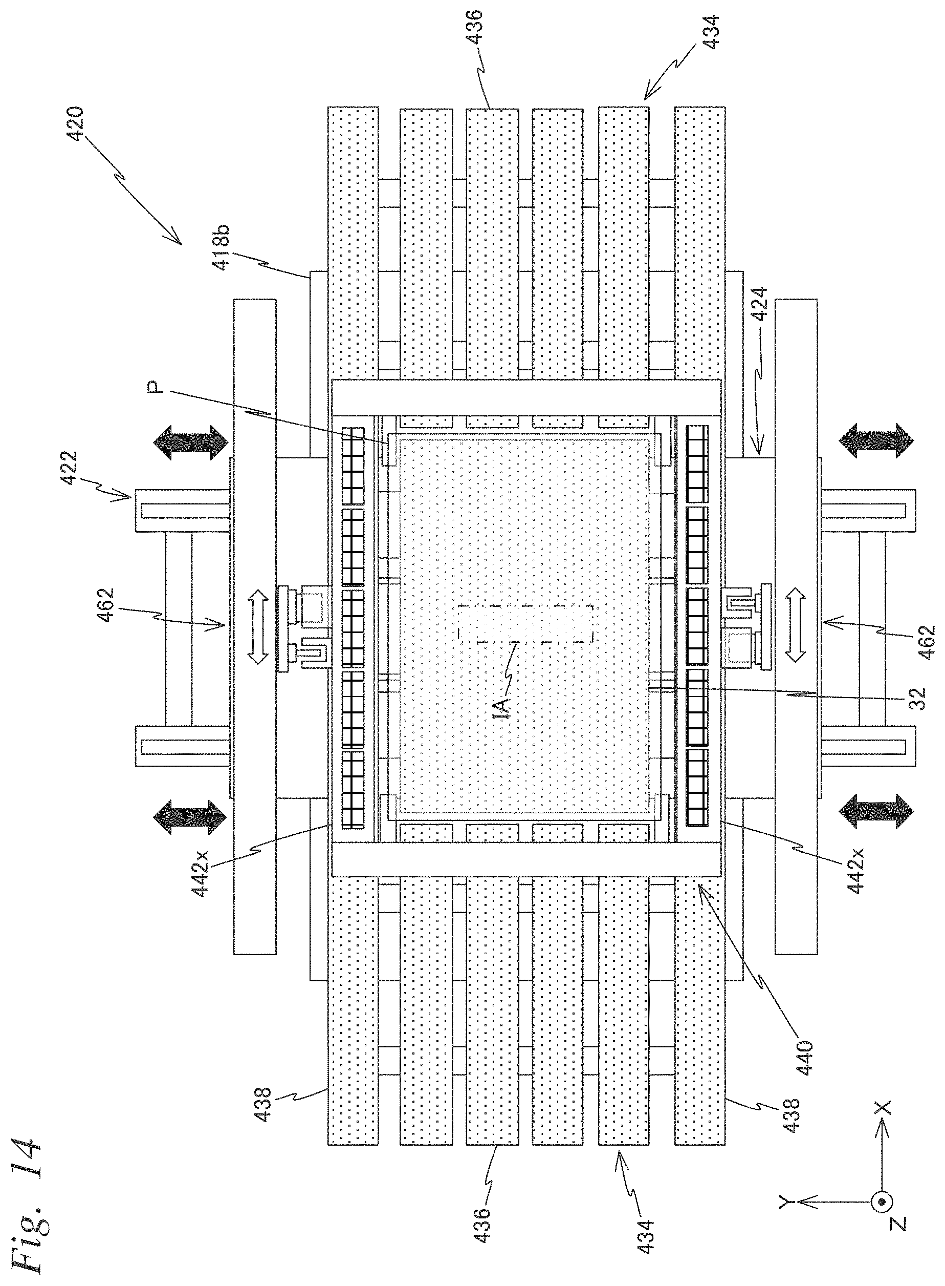 Patent US11774864 Figure 14 – Carrier device, exposure apparatus, exposure method, manufacturing method of flat-panel display, device manufacturing method, and carrying method
