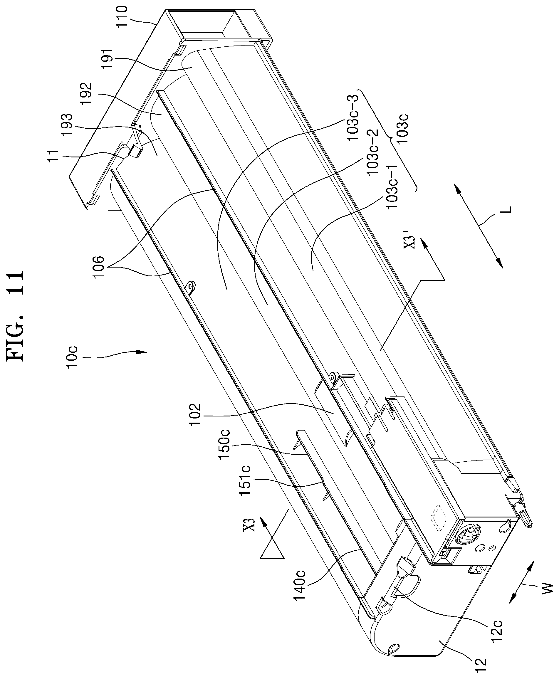 Patent US11774877 Figure 11 – Developer cartridge including structure for detecting developer end